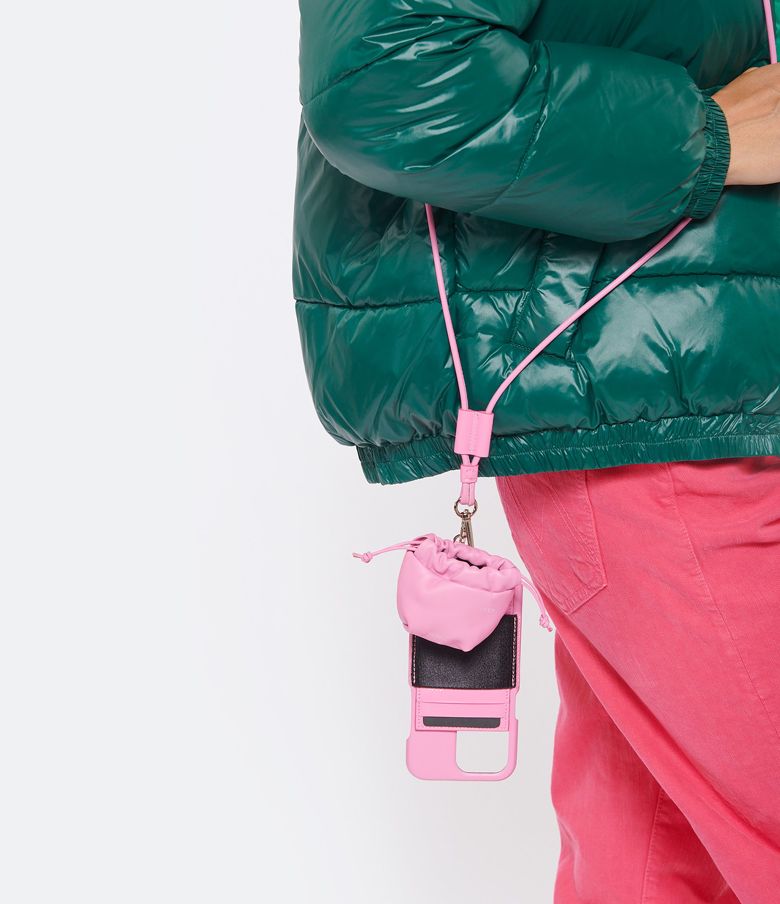 Pink Leather Lanyard Card Holder and AirPods Holder