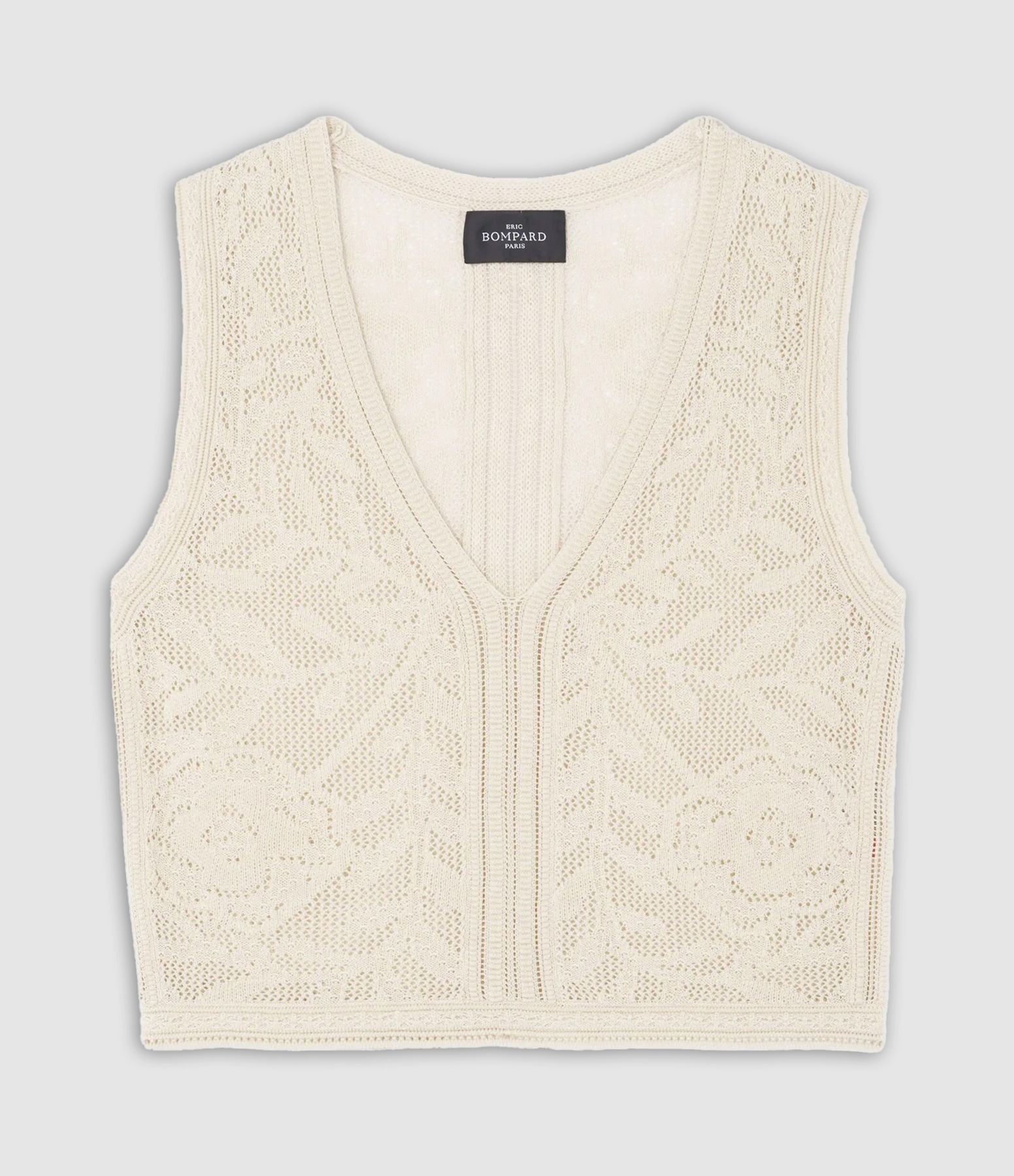 Natural Floral Pointelle Sleeveless V-Neck Top