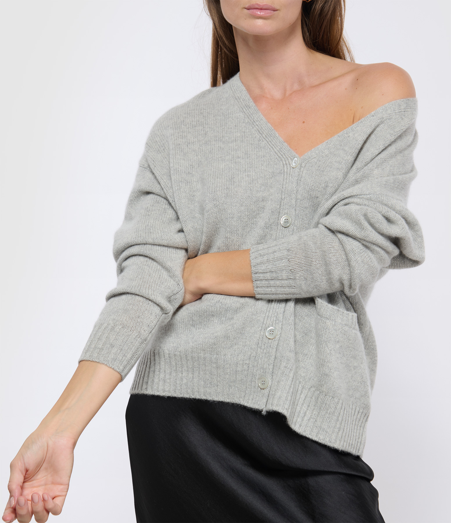 Oversized Silver-Grey Cashmere Cardigan
