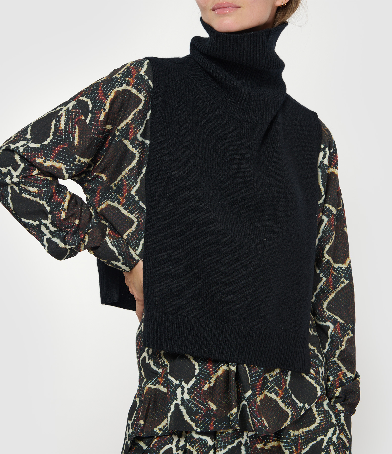 Black Cashmere Roll-Neck Top