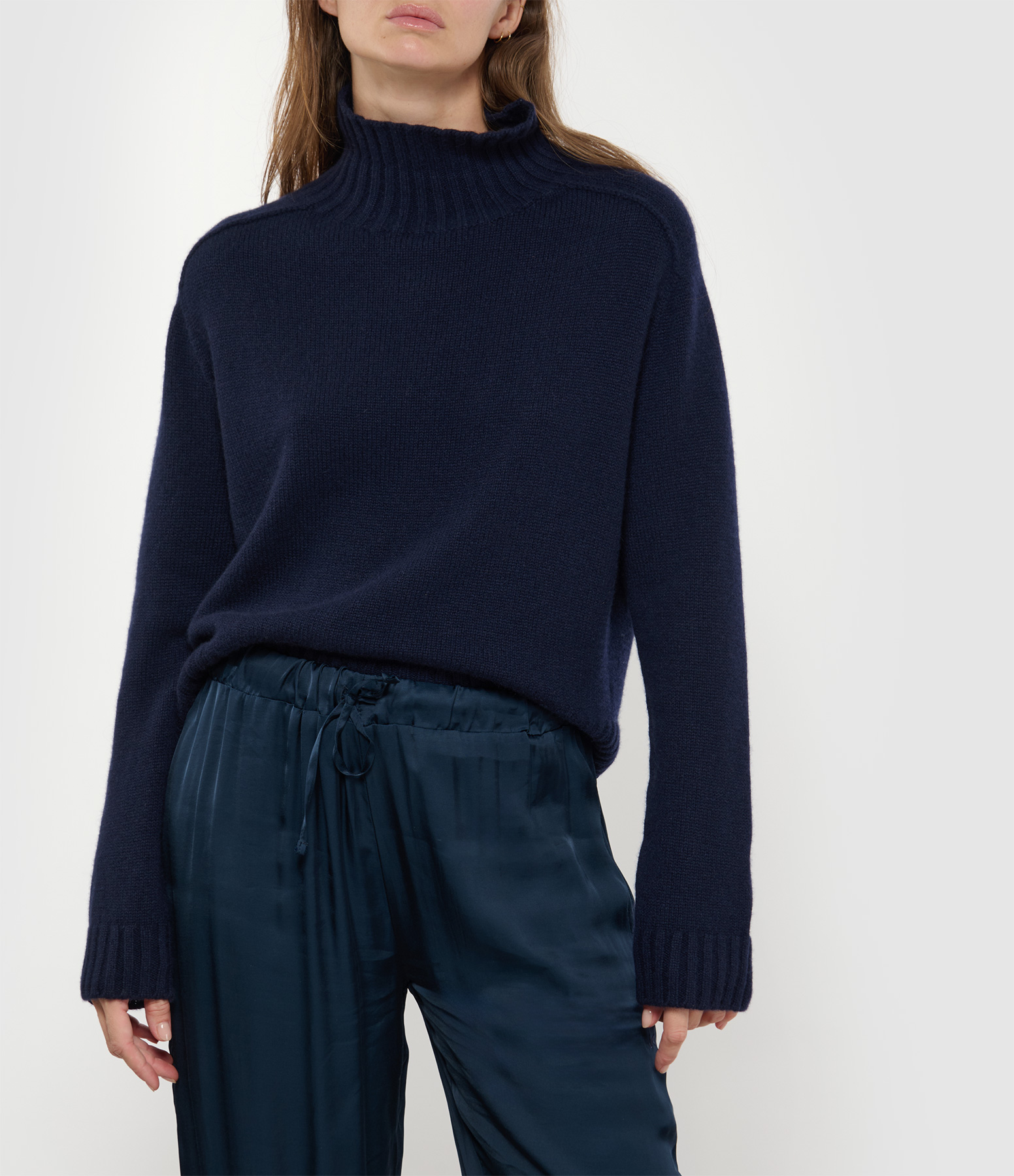 Navy Cashmere High-Neck Jumper