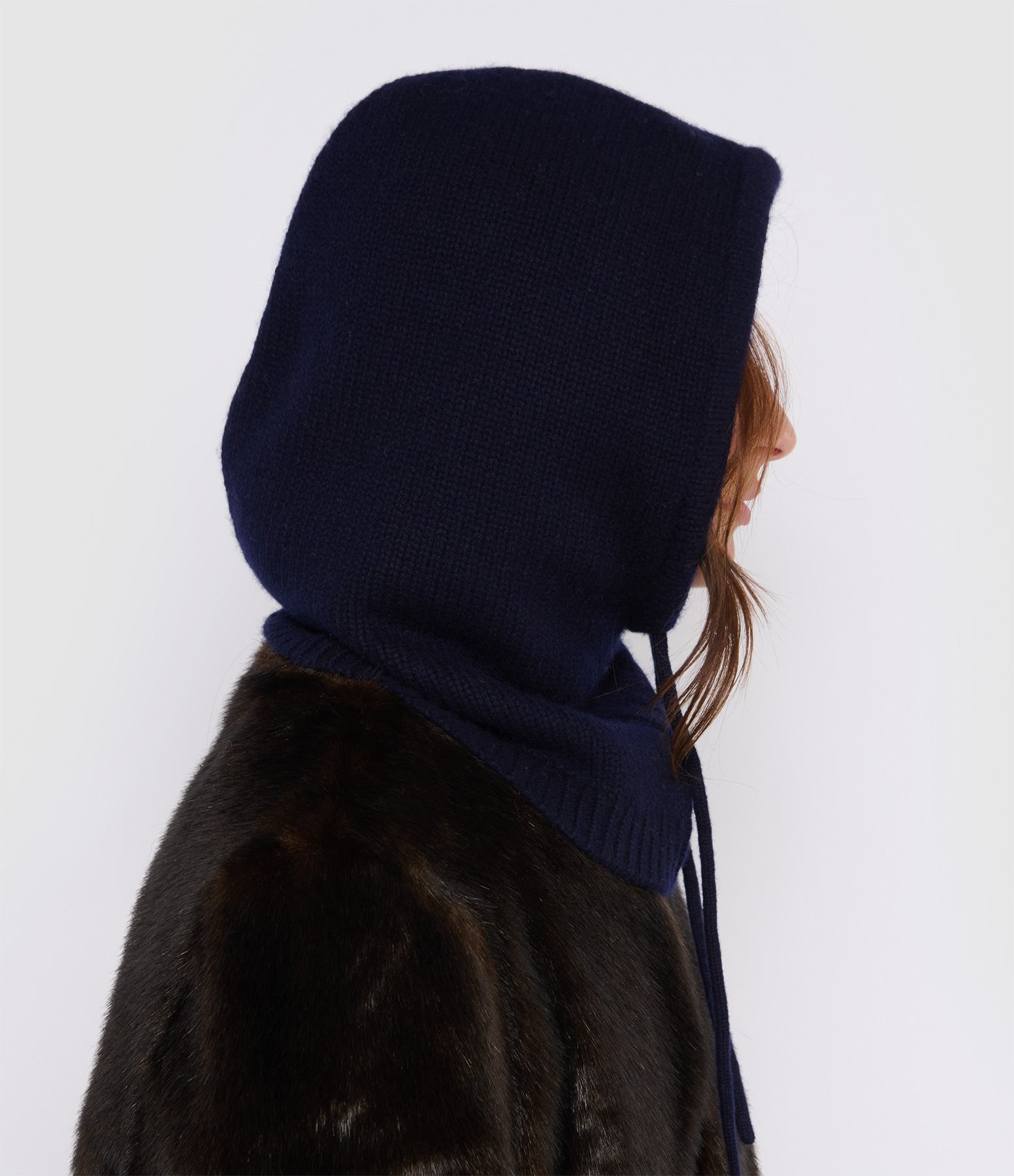 Navy Cashmere Drawstring Hood
