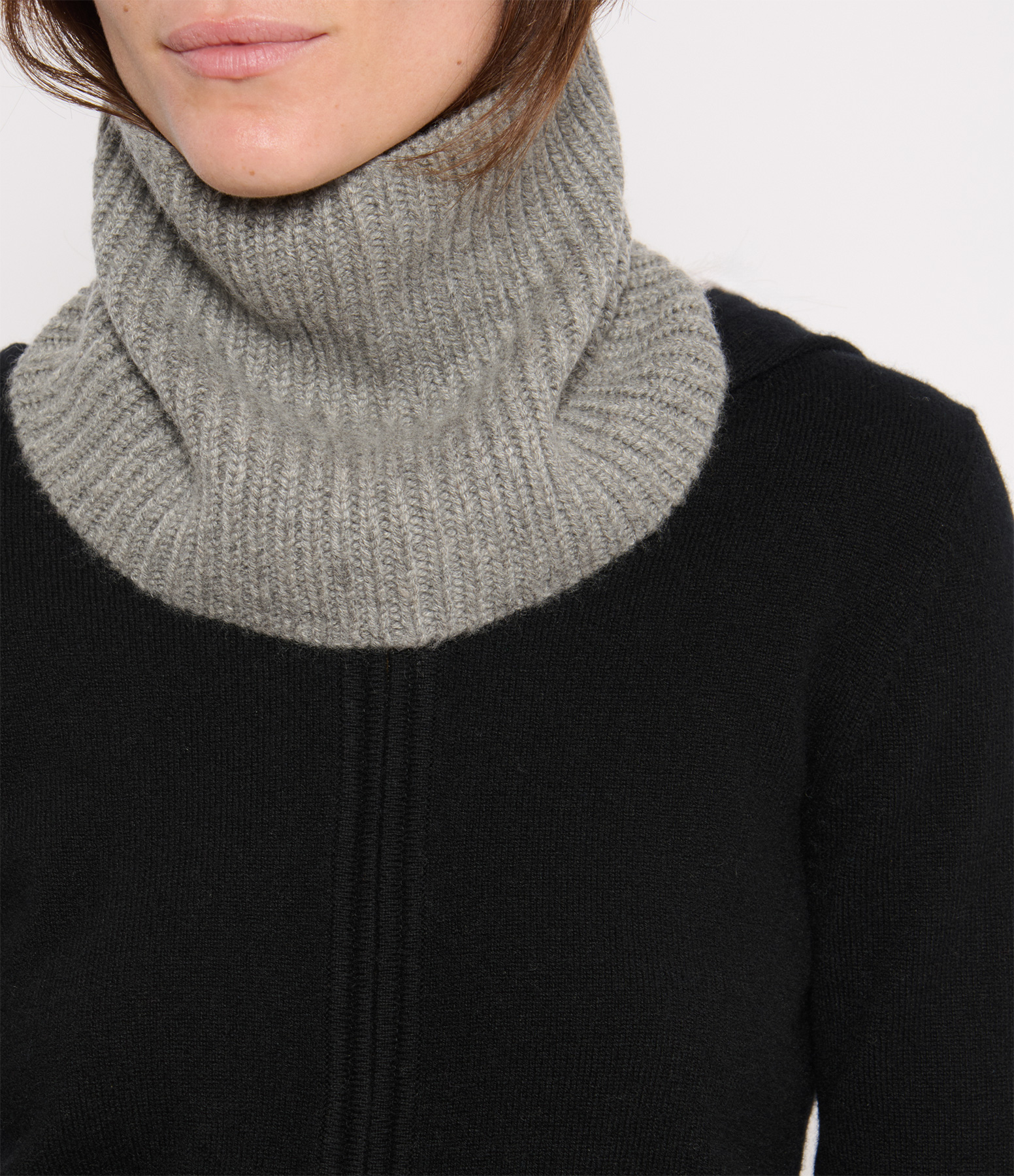 Meteorite Grey Cashmere Ribbed Neck Warmer, 12-ply