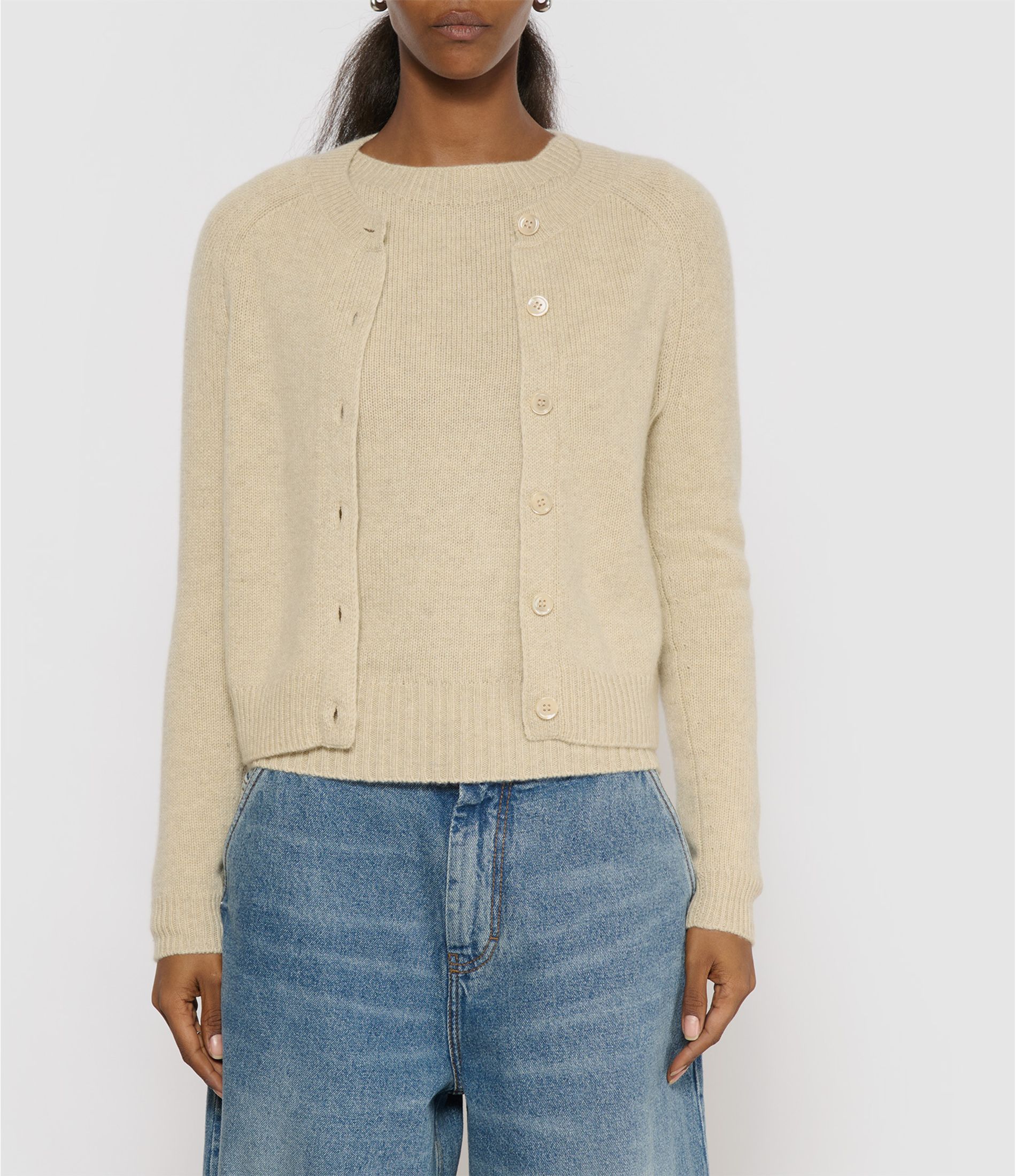 Oat-Coloured Raglan-Sleeve Cardigan