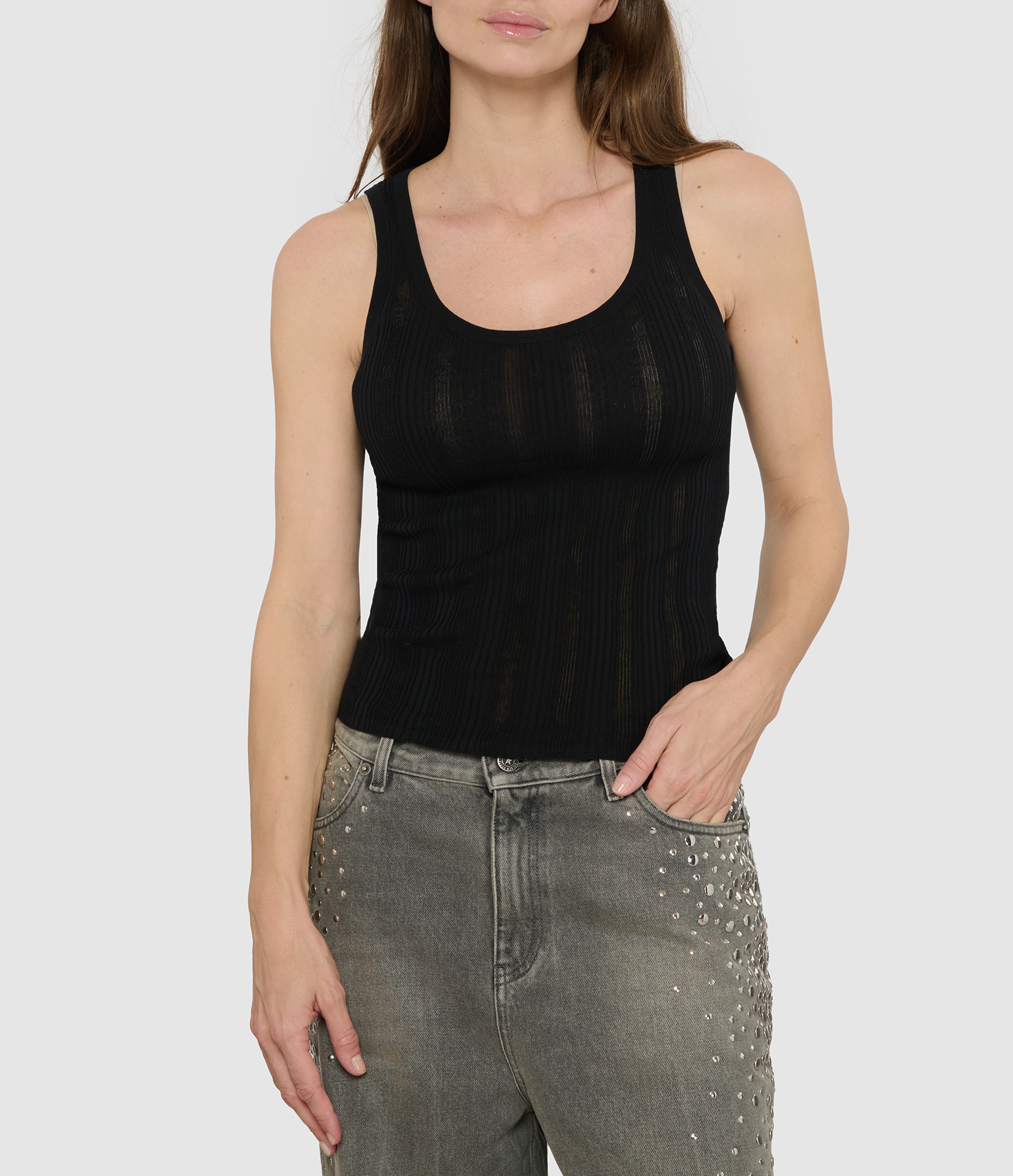 Black Ribbed Tank Top