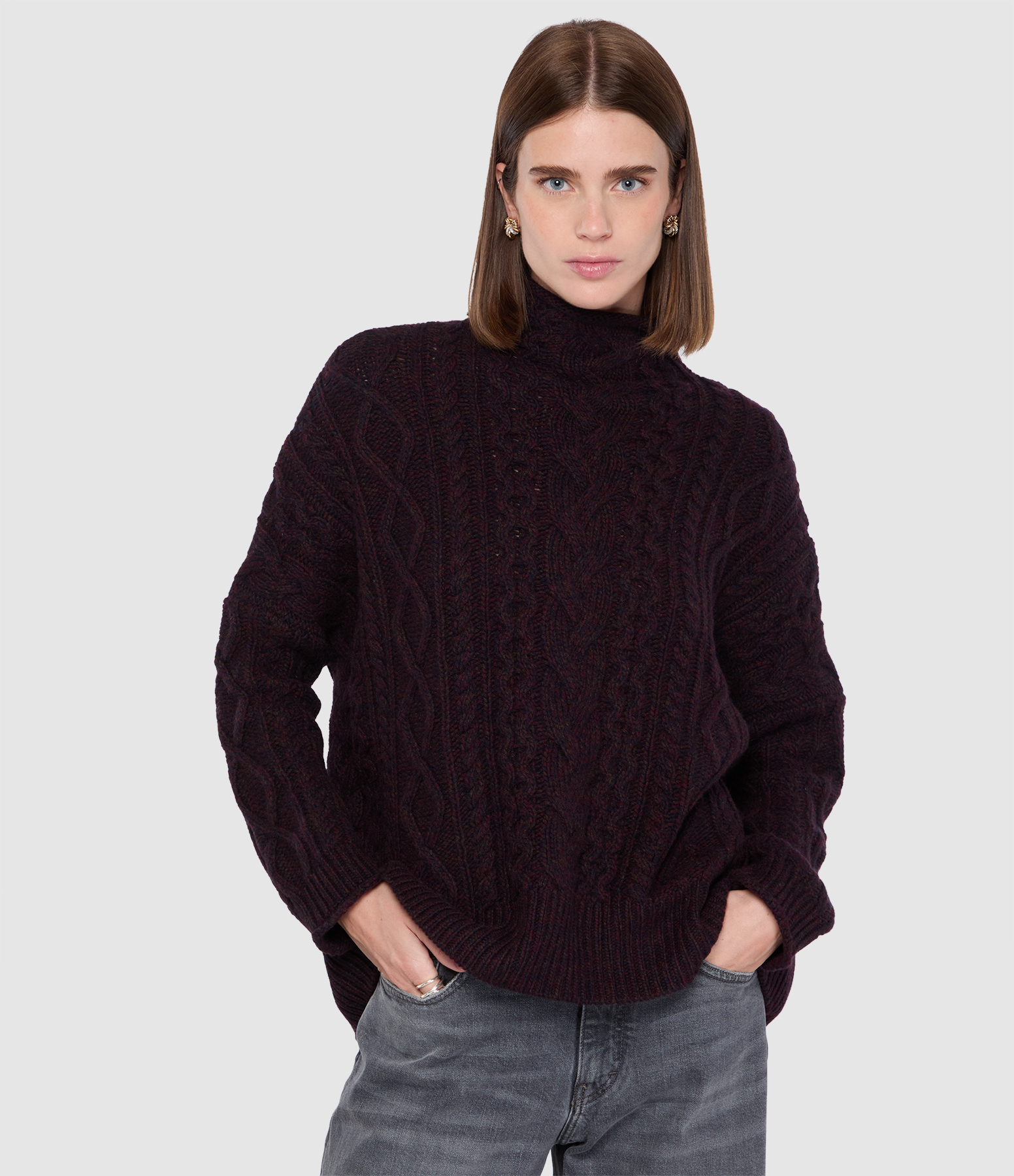Sally High-Neck Jumper in Navy and Garnet by Ristretto