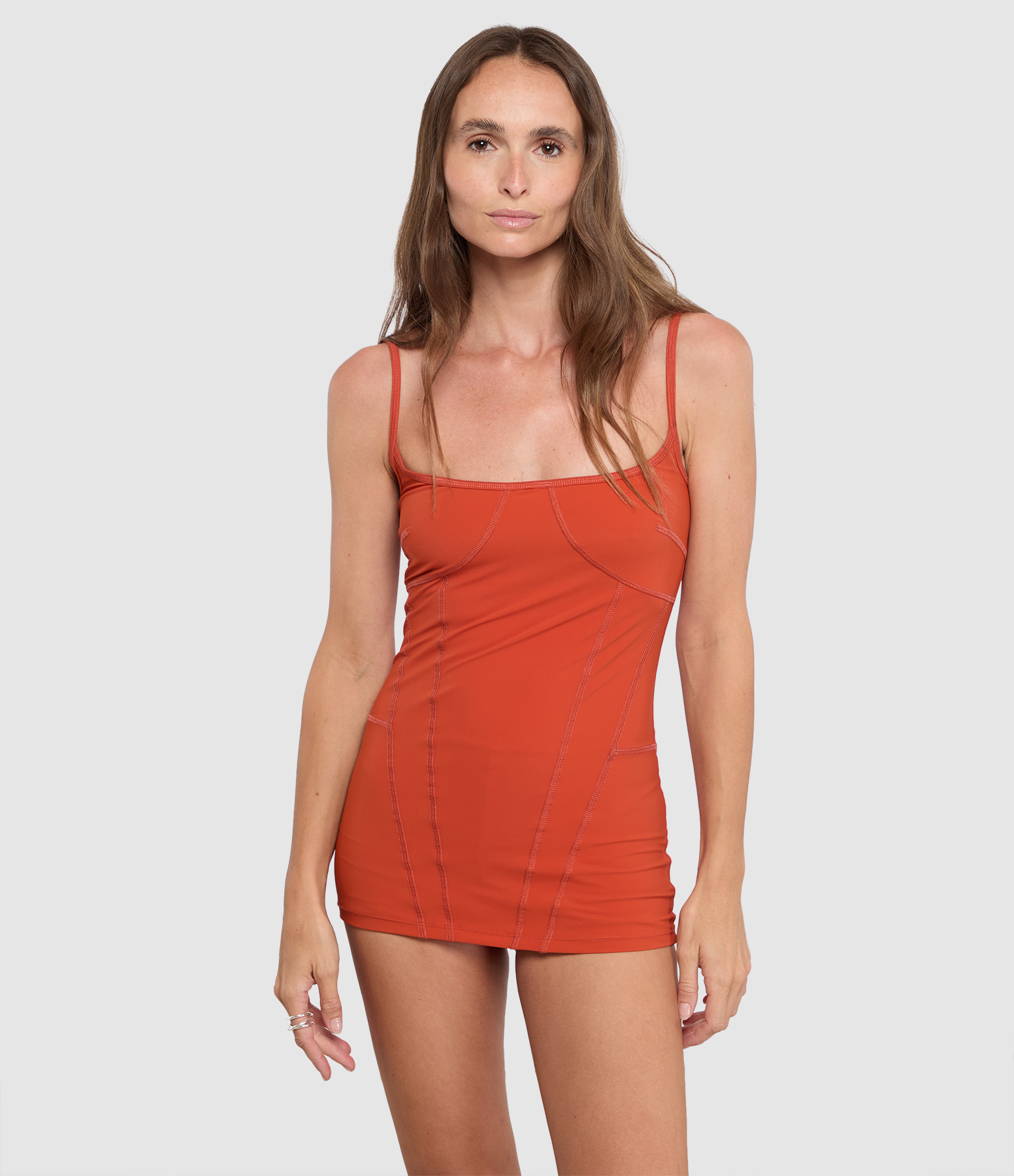 Orange Corset-Style Swim Skort