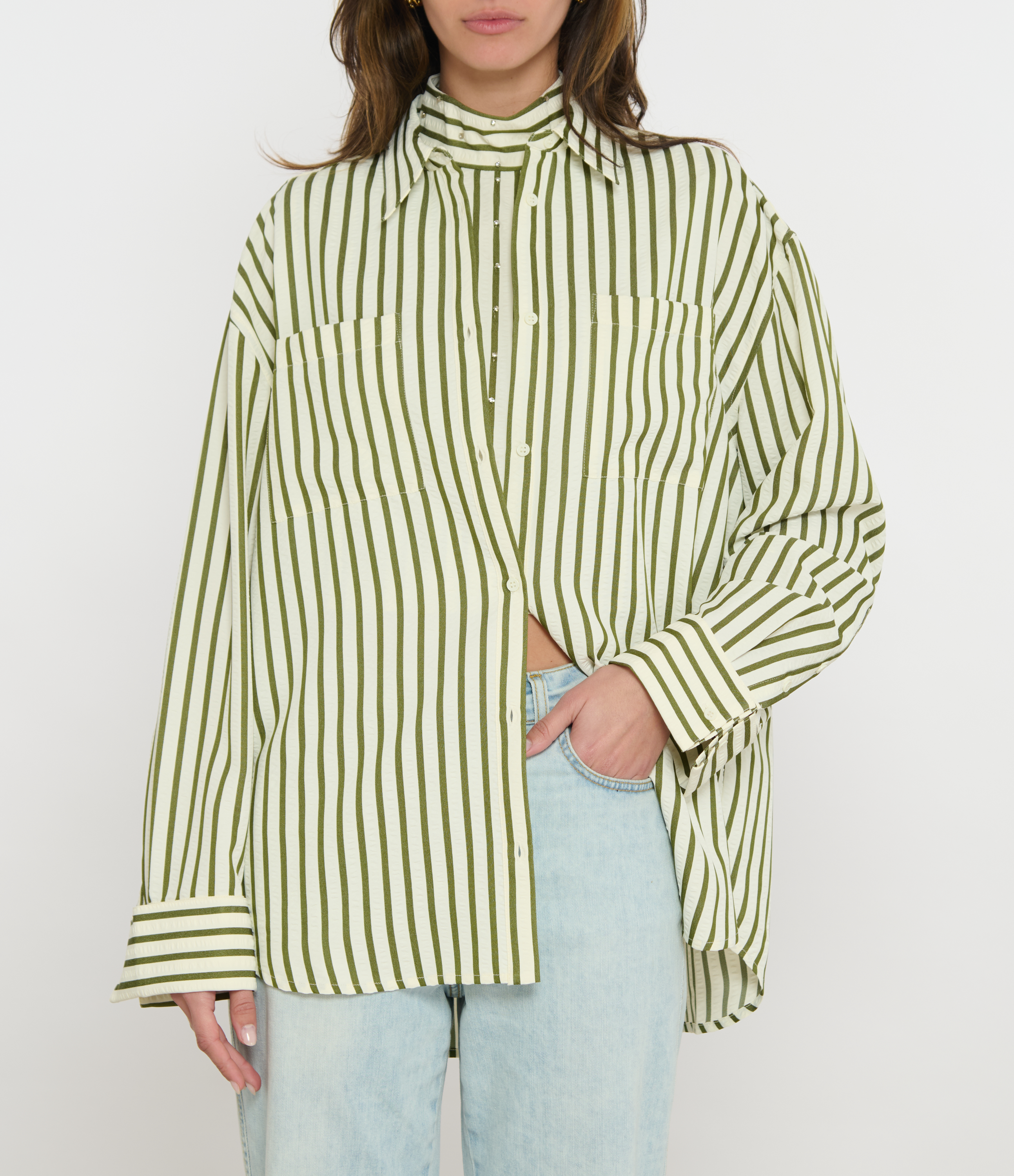 Janna Green and White Shirt