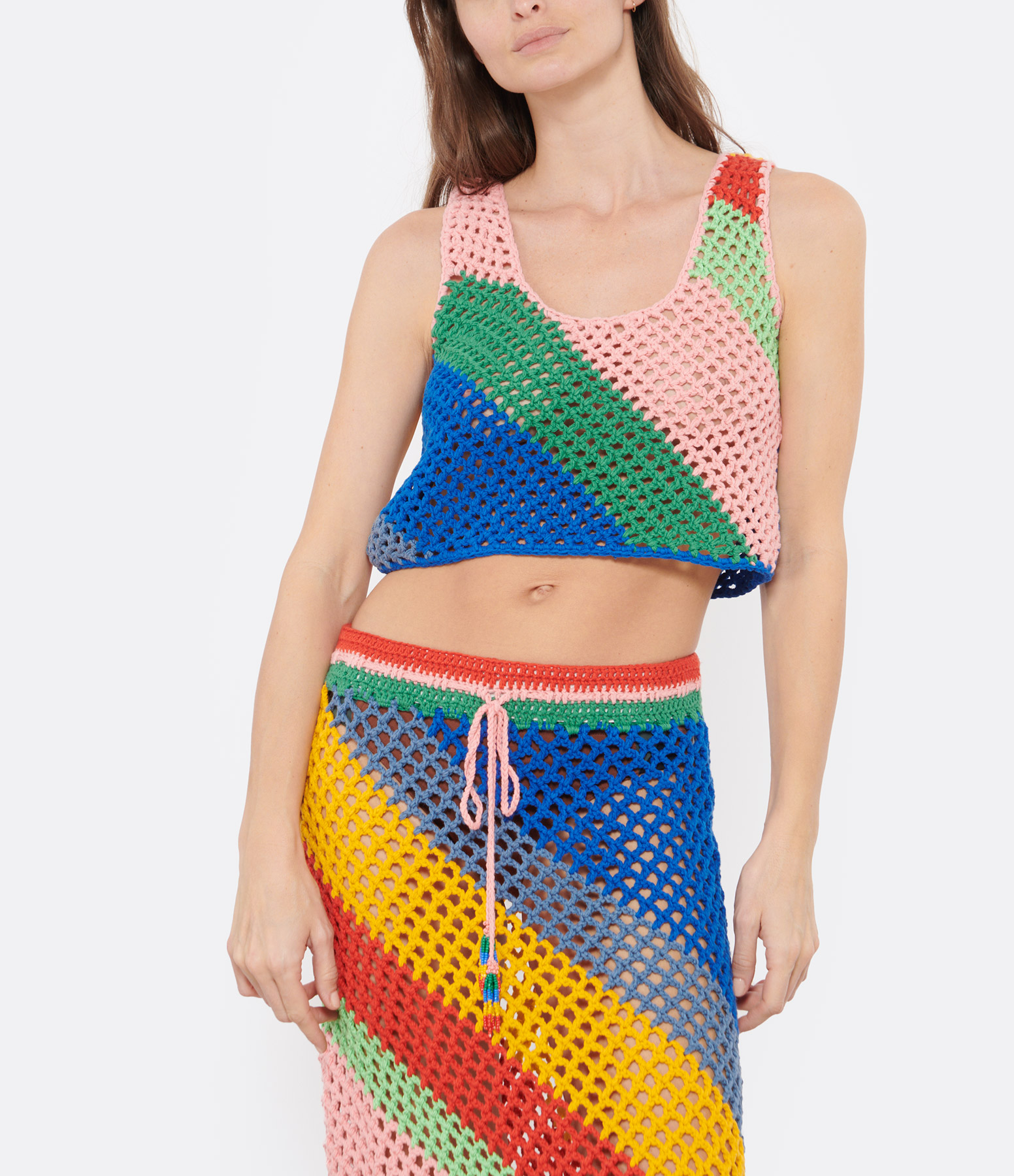 Multicoloured Diagonal Crochet Striped Top