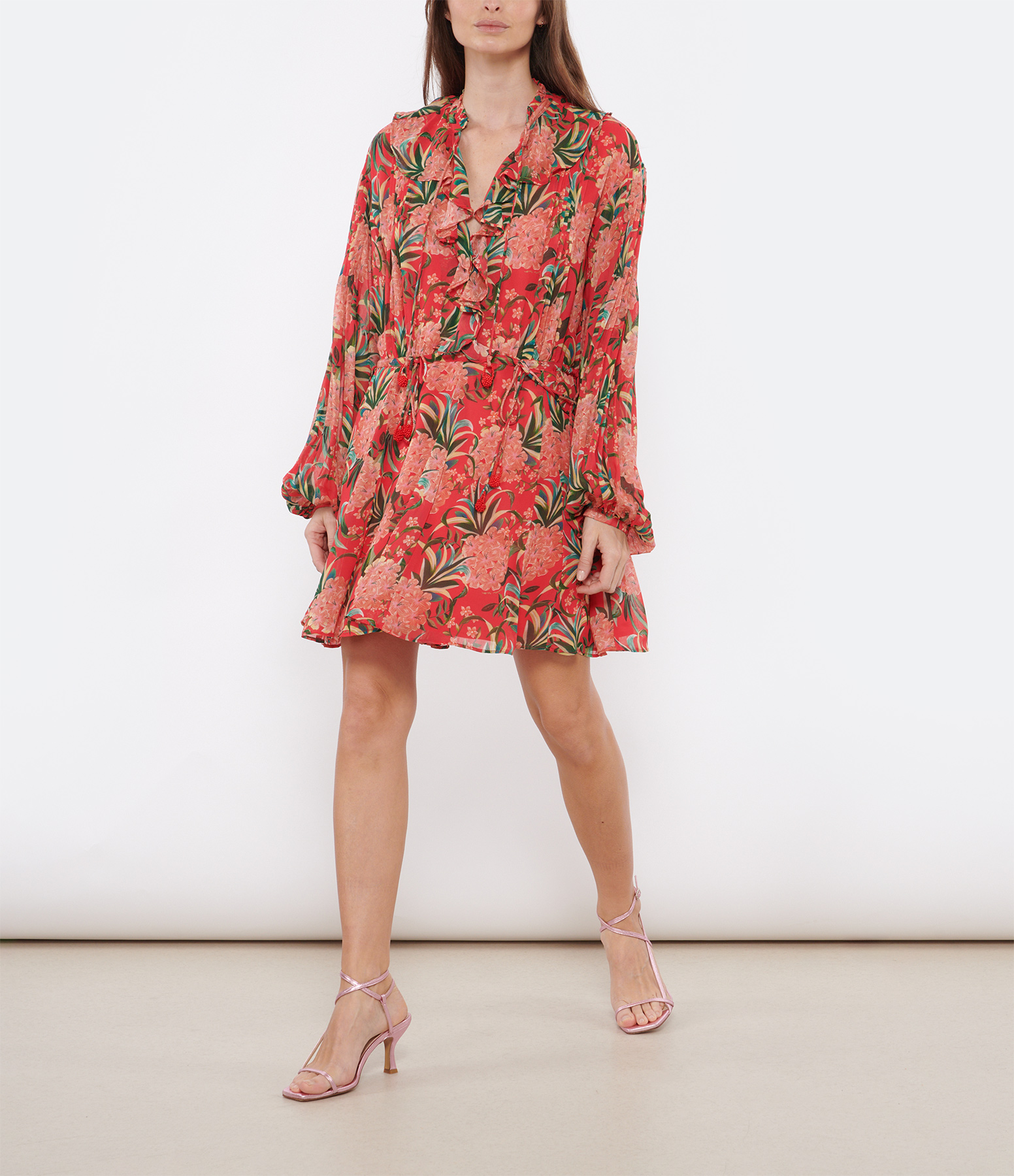 Pineapple Bloom Red Short V-neck Dress