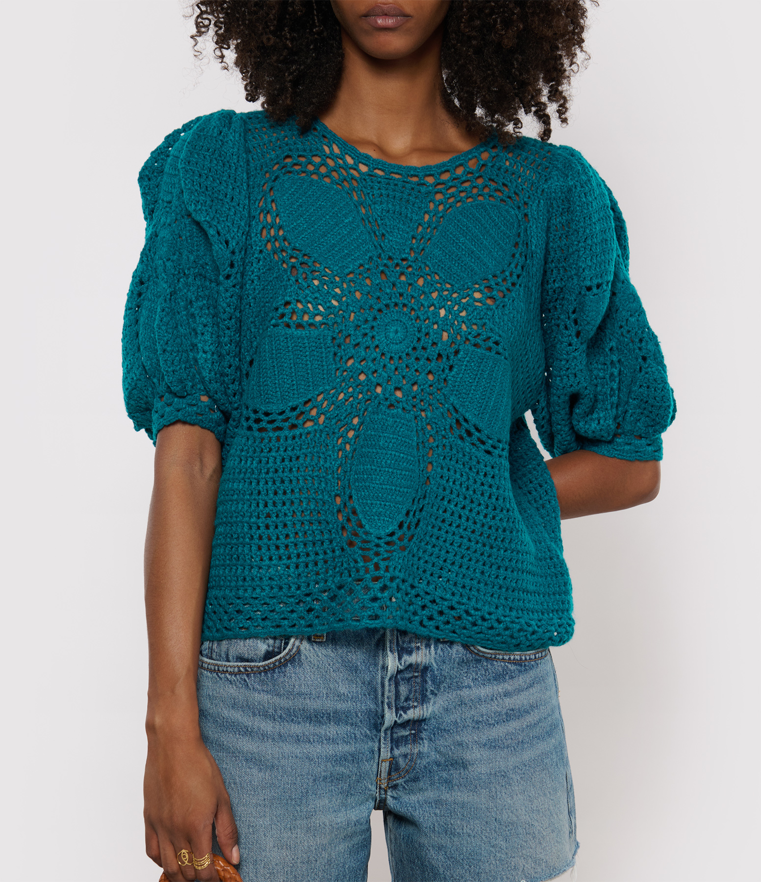 Teal Flower Draw Jumper