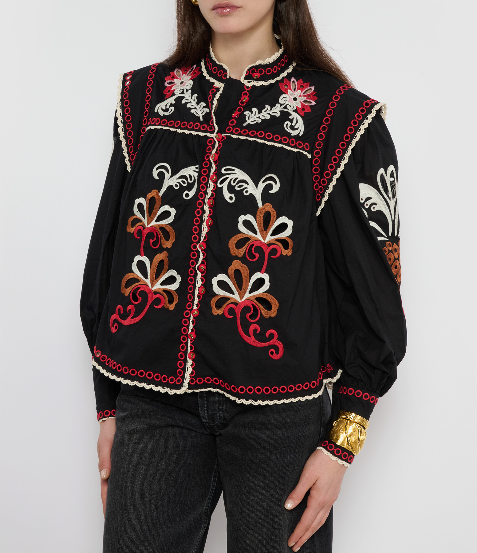 Cashew Mandala Richilieu Black Blouse