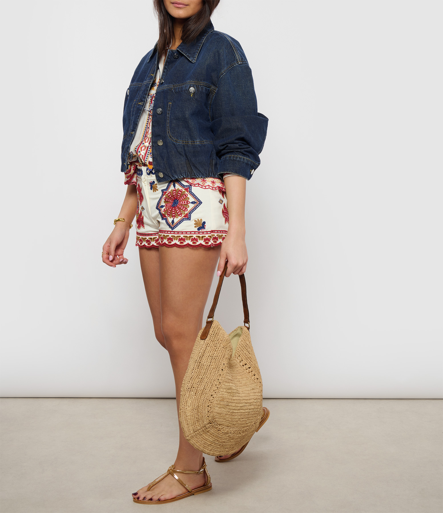 Marys Tiles White Embroidered Shorts