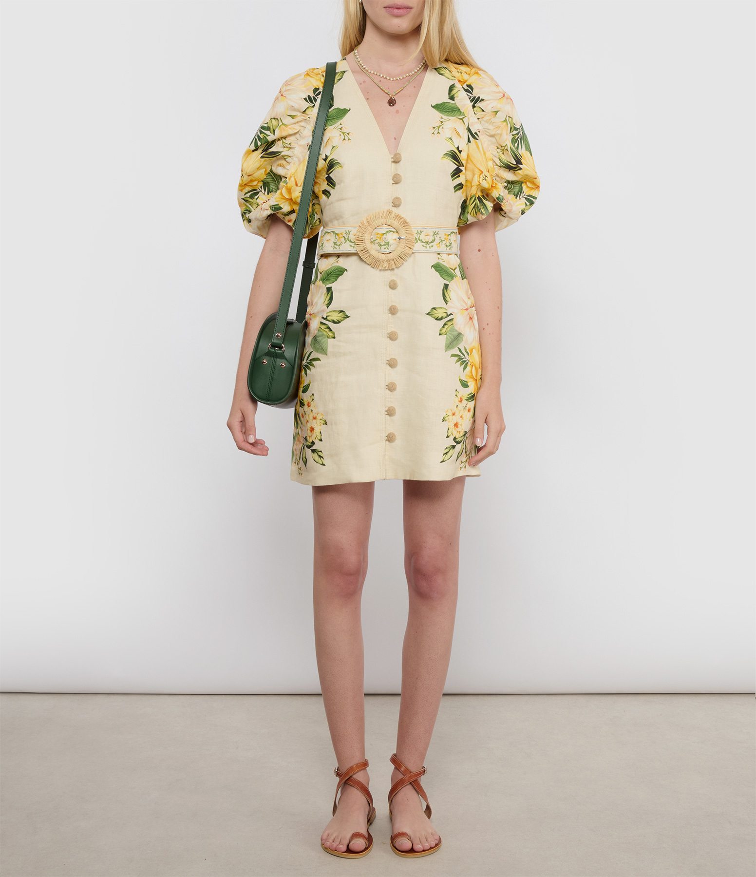 Garden Cascade Sand Puffy-Sleeved Dress