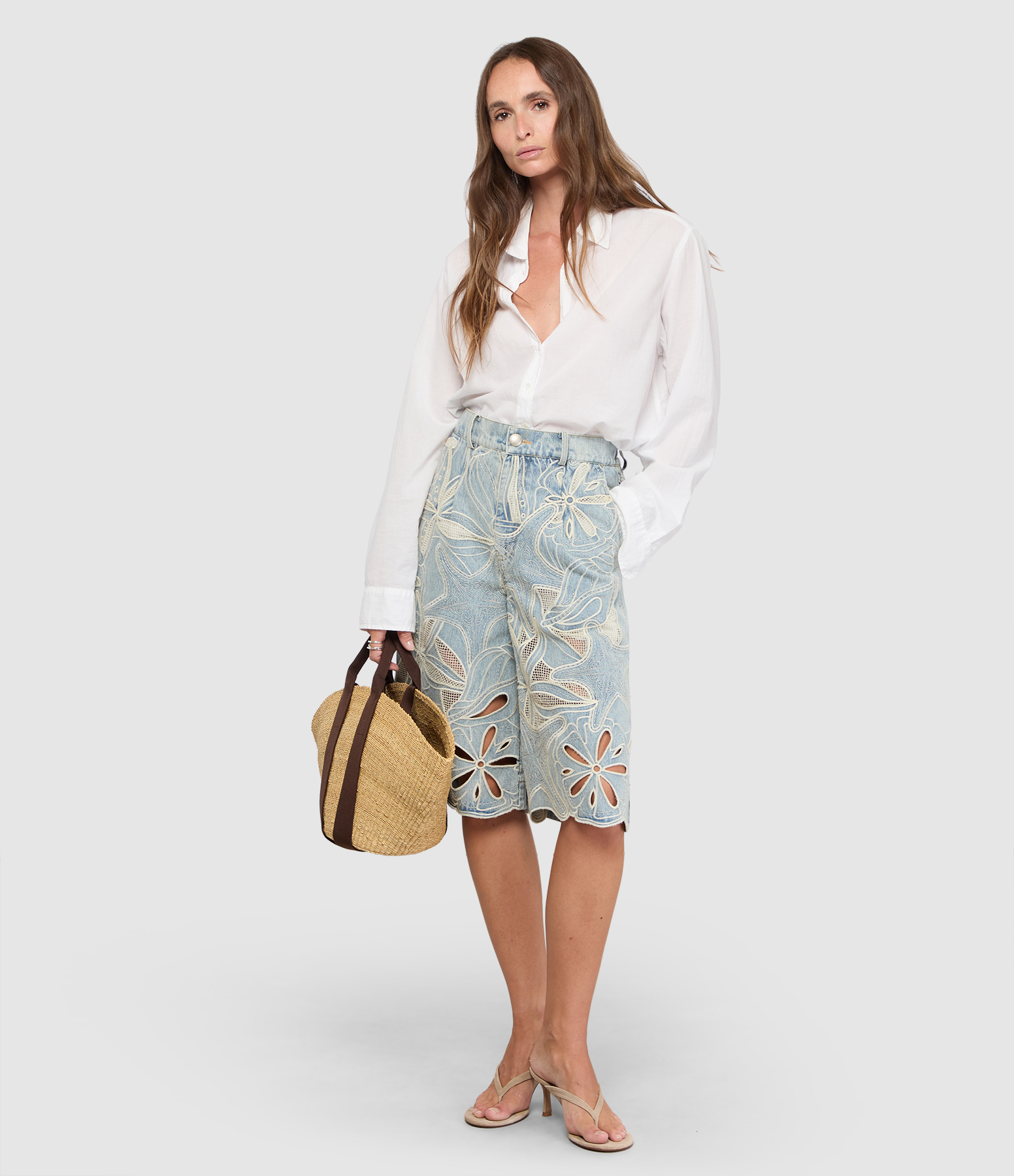 Seas Desire Embroidered Denim Shorts