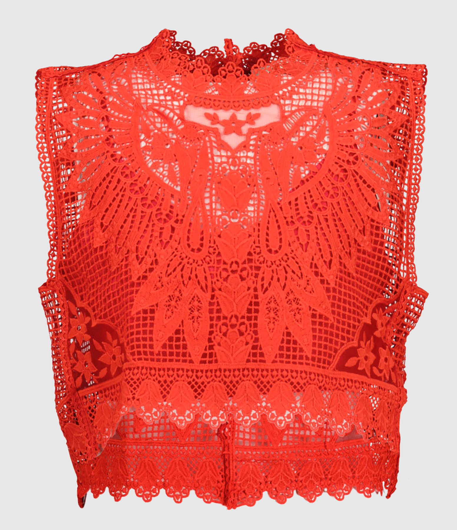 Red Toucan Guipure Top