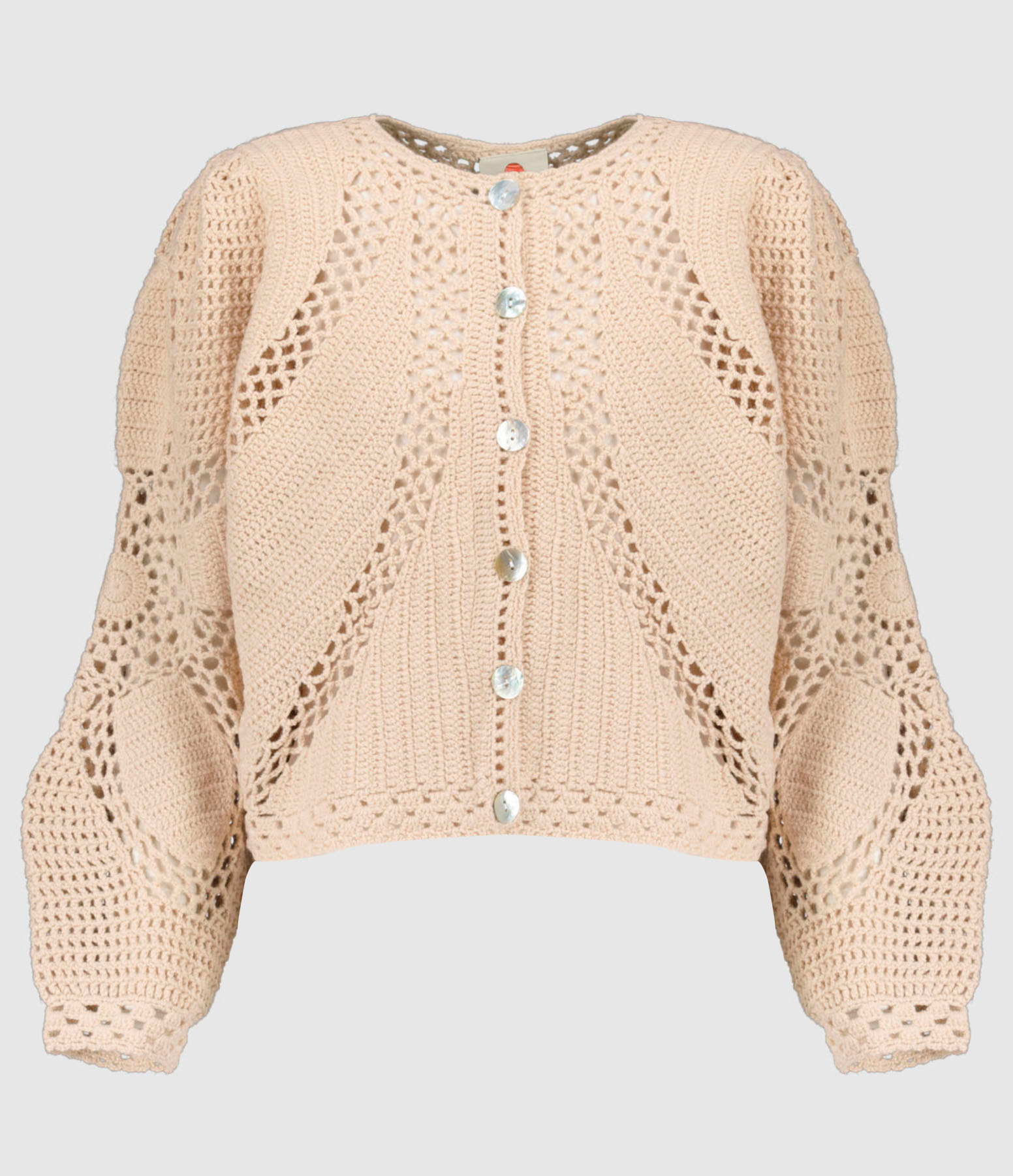 Beige Crochet Flower-Pattern Cardigan