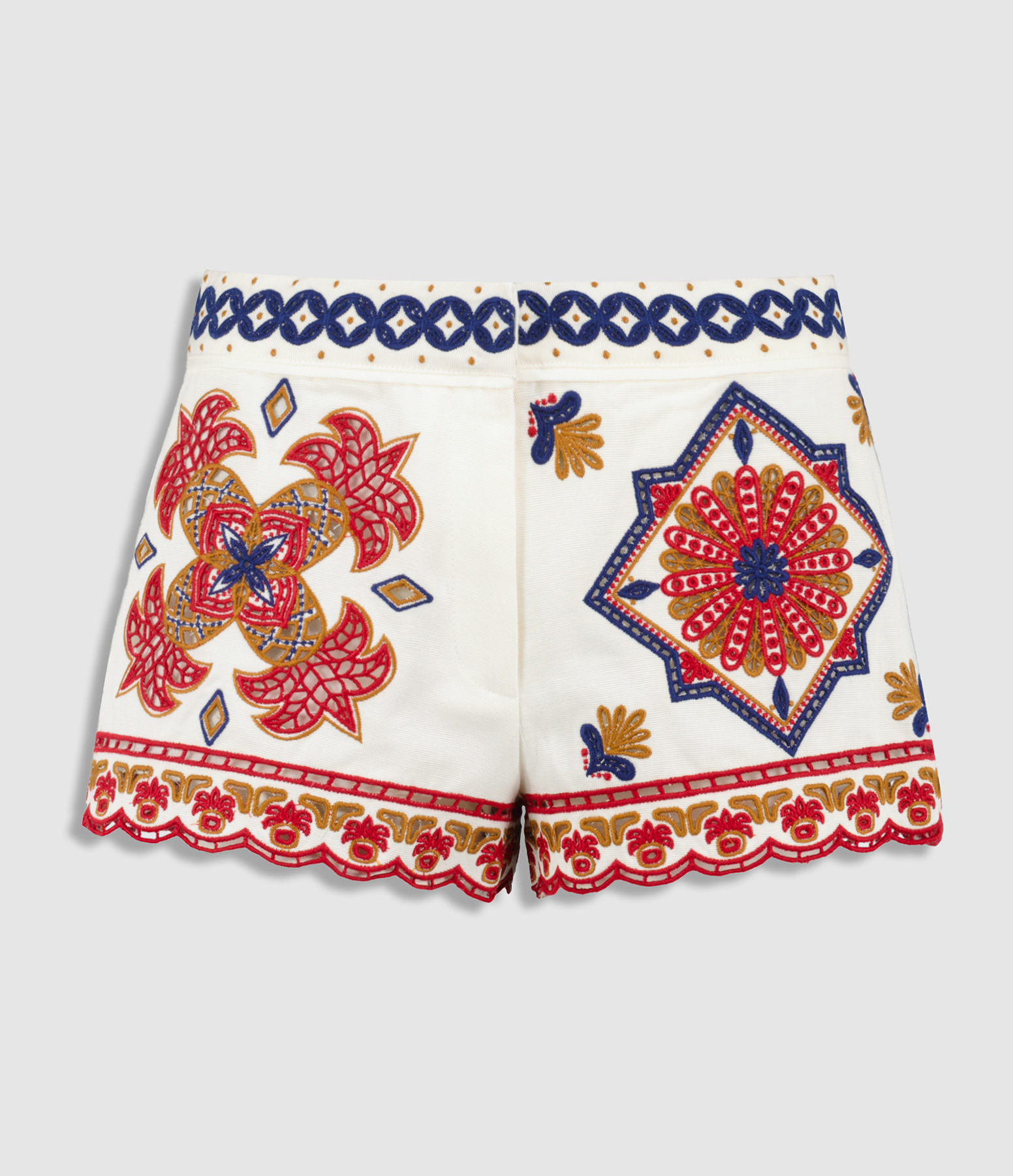 Marys Tiles White Embroidered Shorts