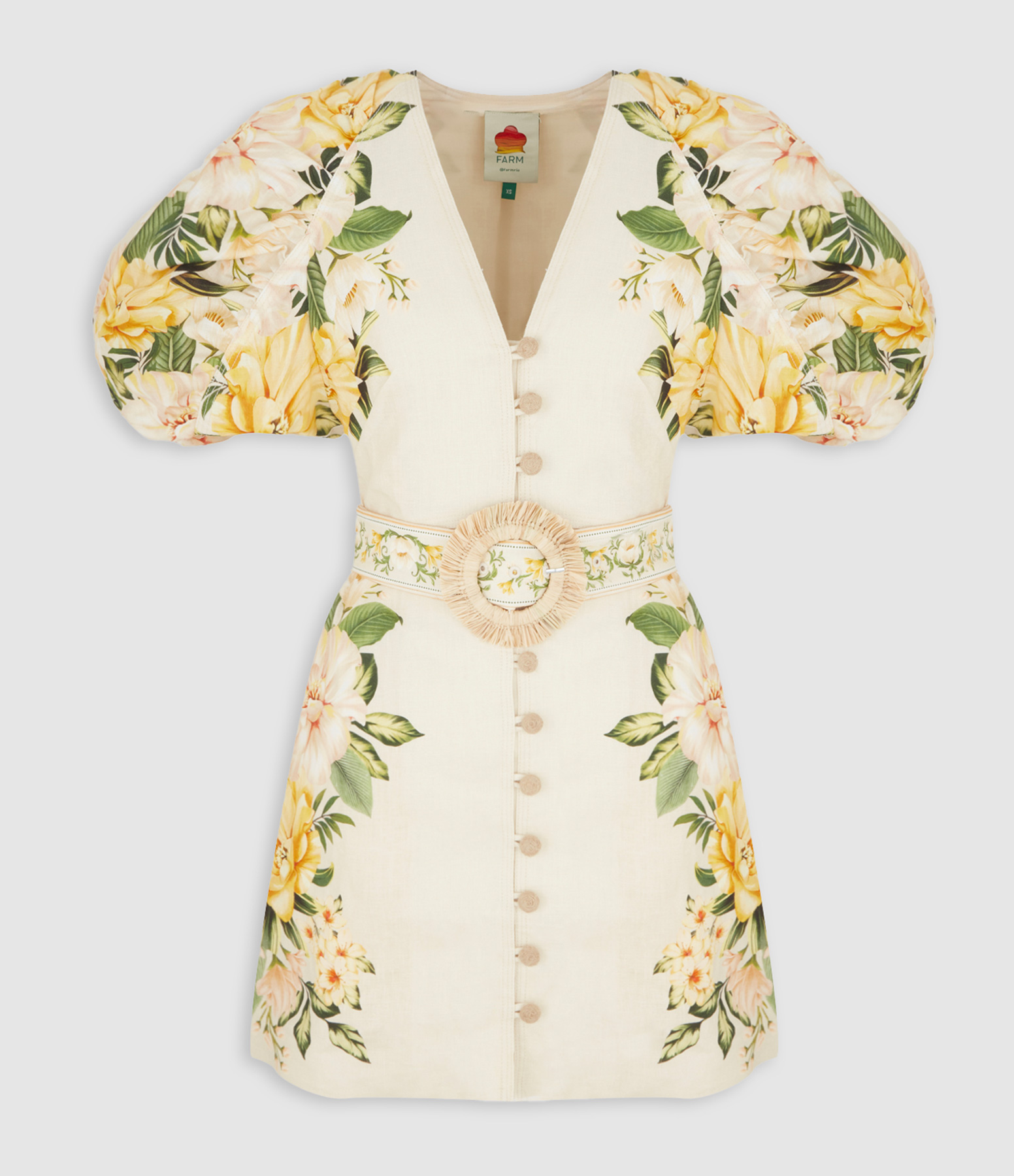 Garden Cascade Sand Puffy-Sleeved Dress