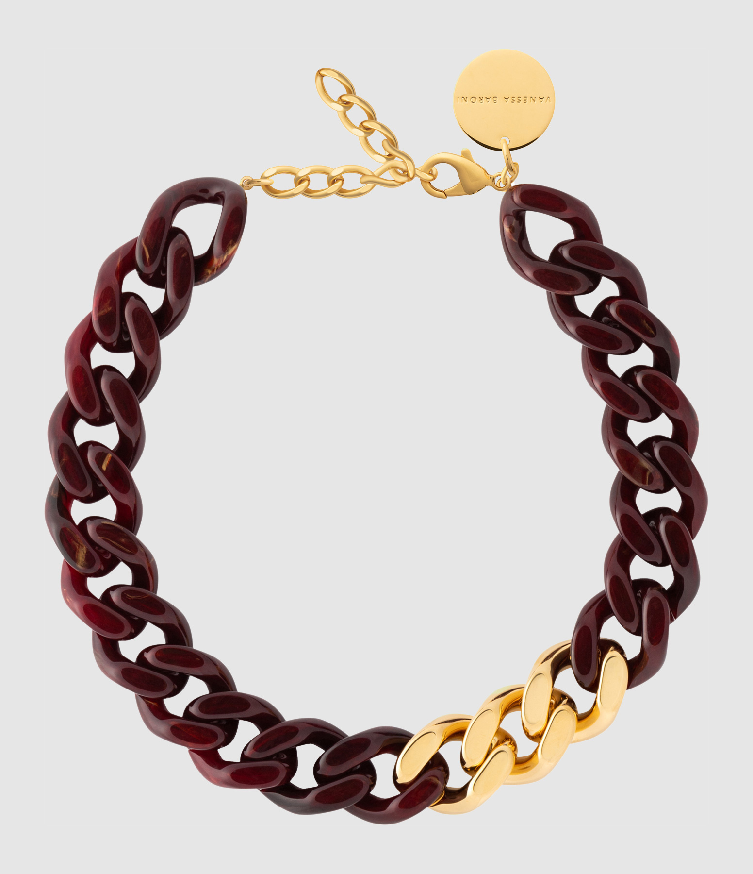 Flat Chain Necklace in Bordeaux Marble Gold