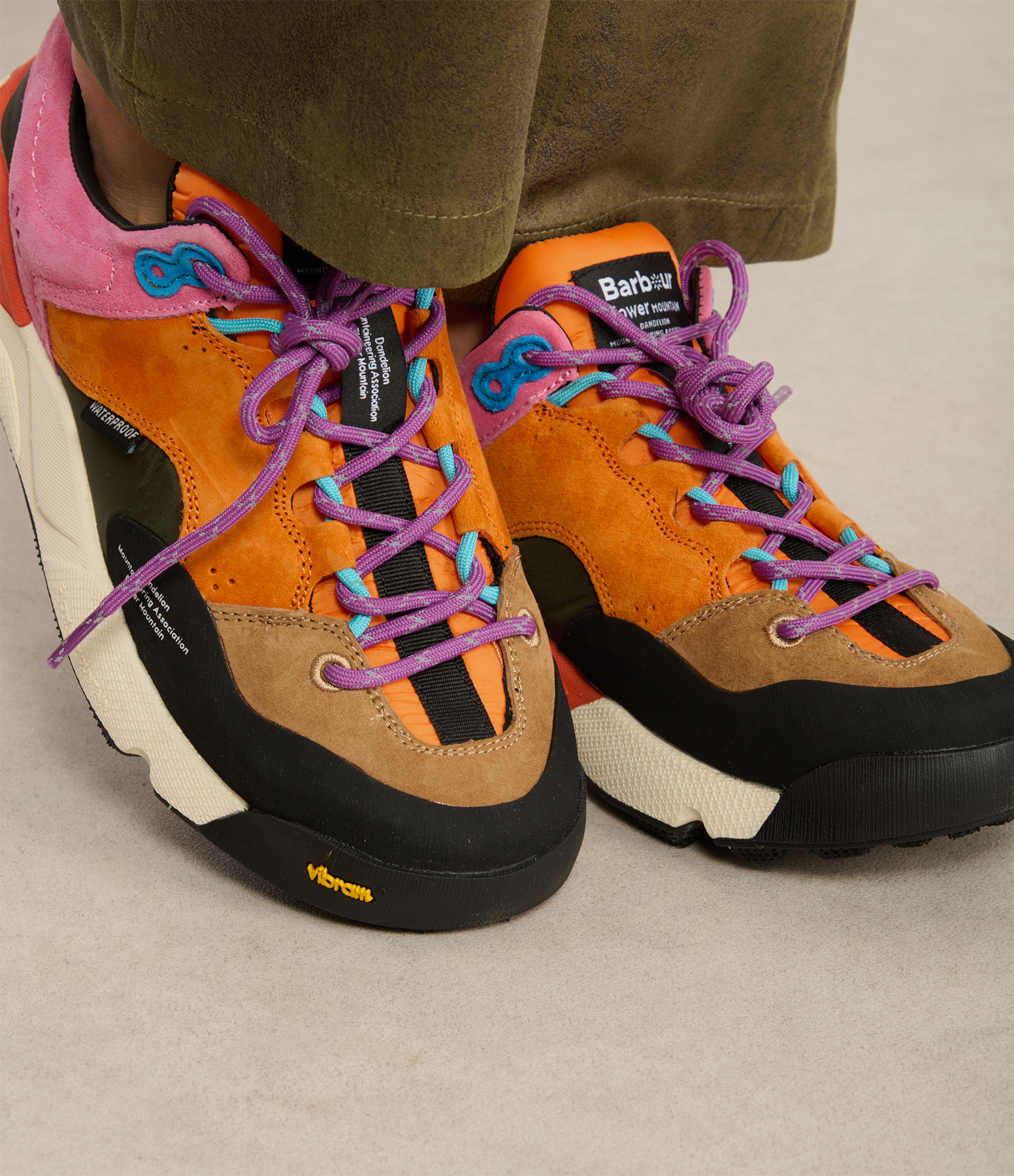 Solid-Colour Pink and Khaki Trainers, Barbour x Flower Mountain Collaboration