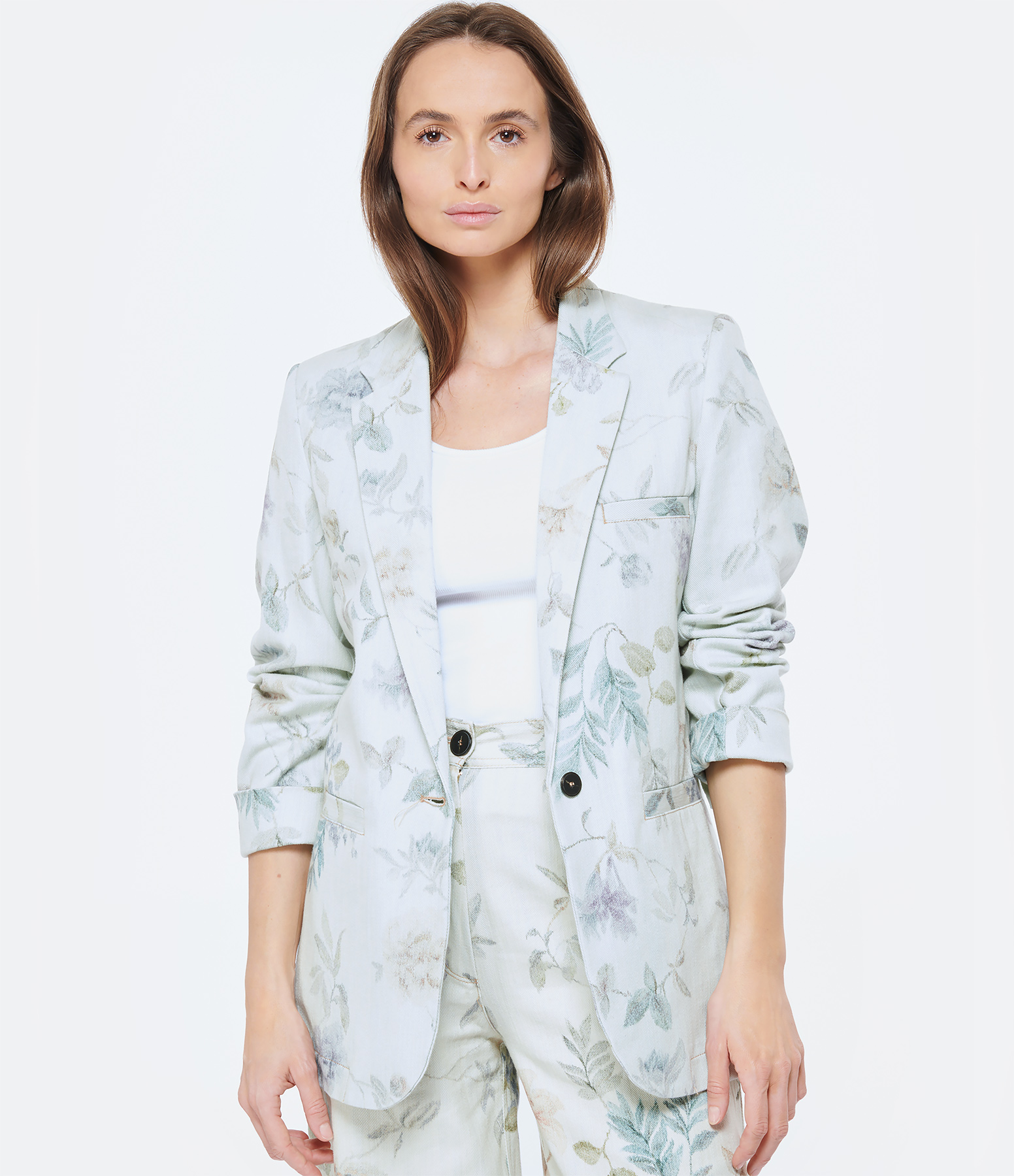 Blue Printed Cotton Blazer Jacket