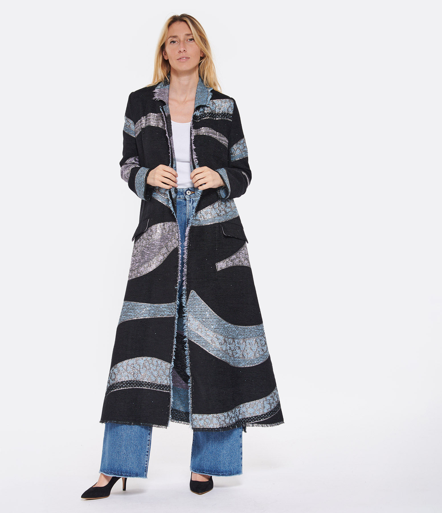 Long Black Jacquard Coat