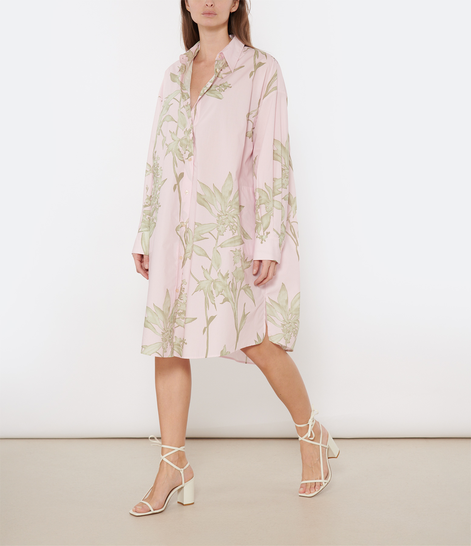 Petalo Midi-Length Dress in Pink Printed Cotton