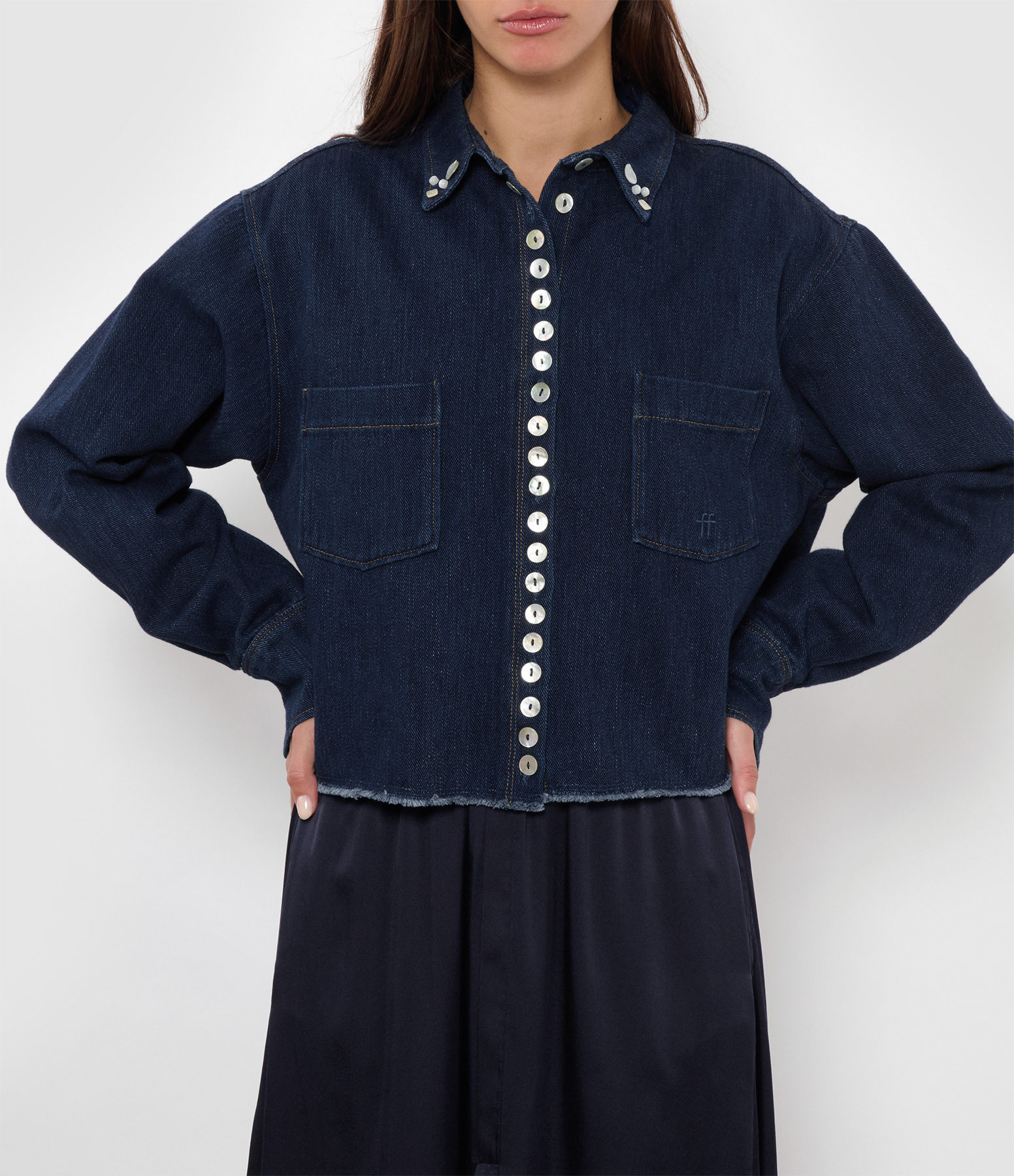 Calvary Embroidered Indigo Denim Shirt