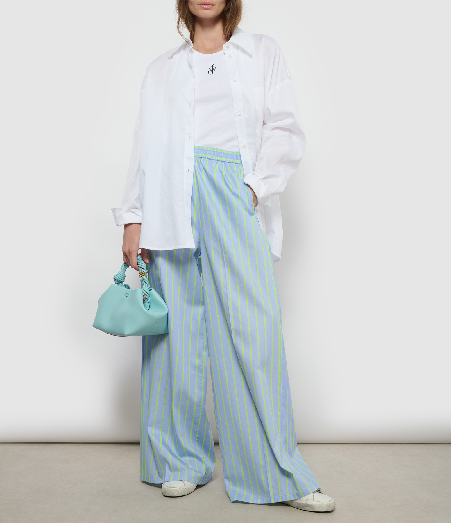 Nuage Chic Wide-Leg Satin Stripe Trousers