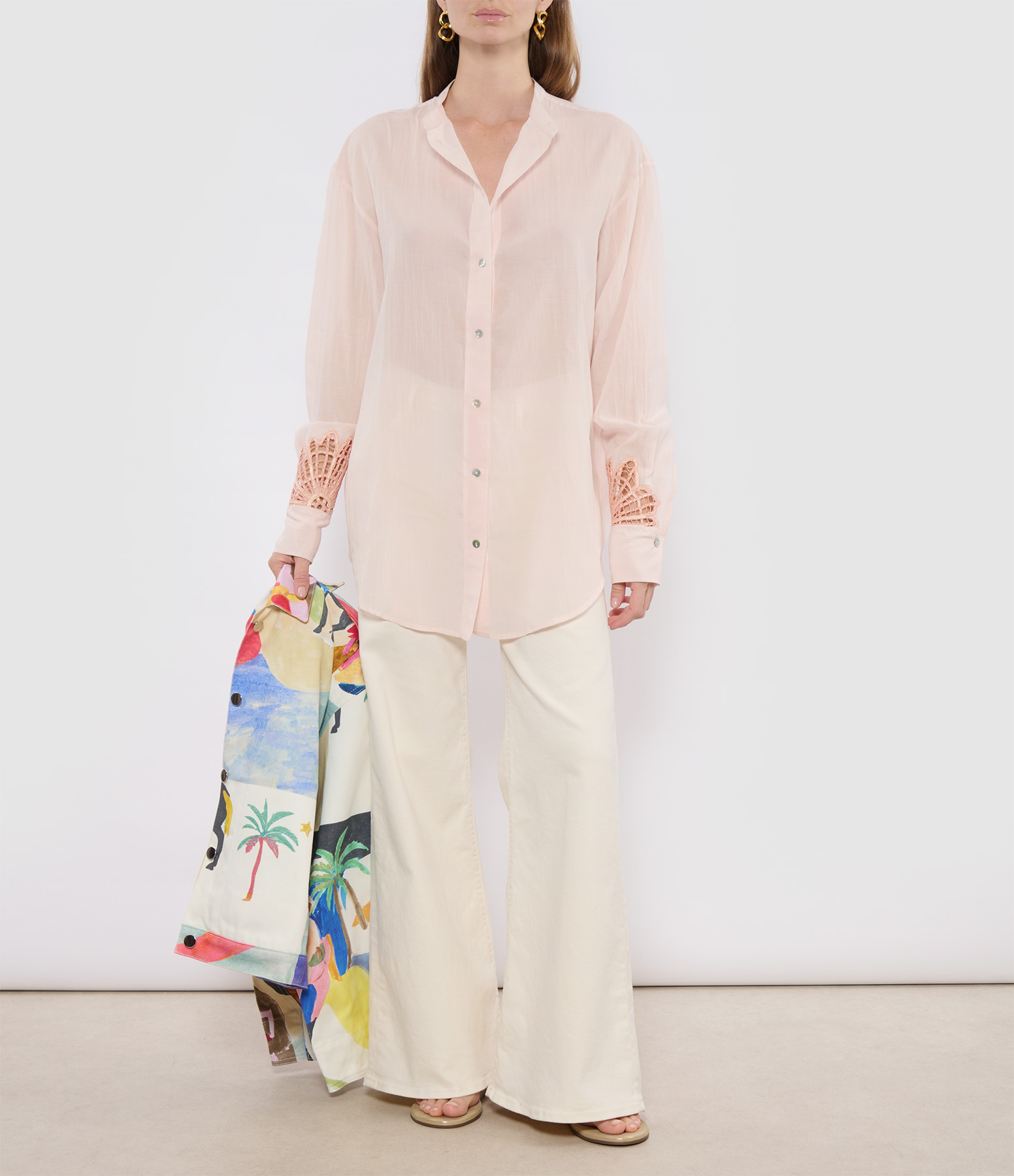 Pesco Botanical Flower Embroidery Shirt