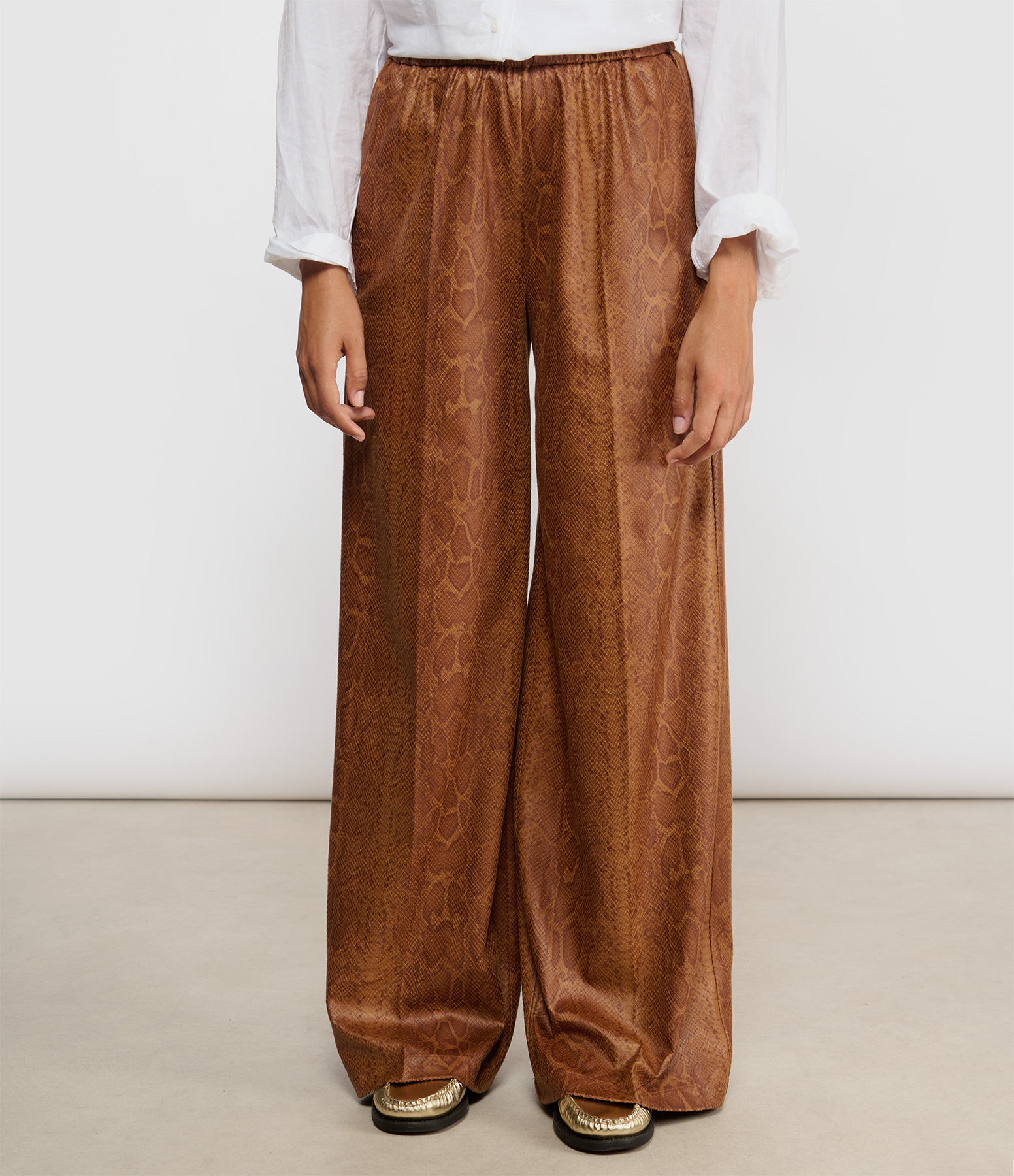 Hazelnut-Coloured Python-Print Trousers