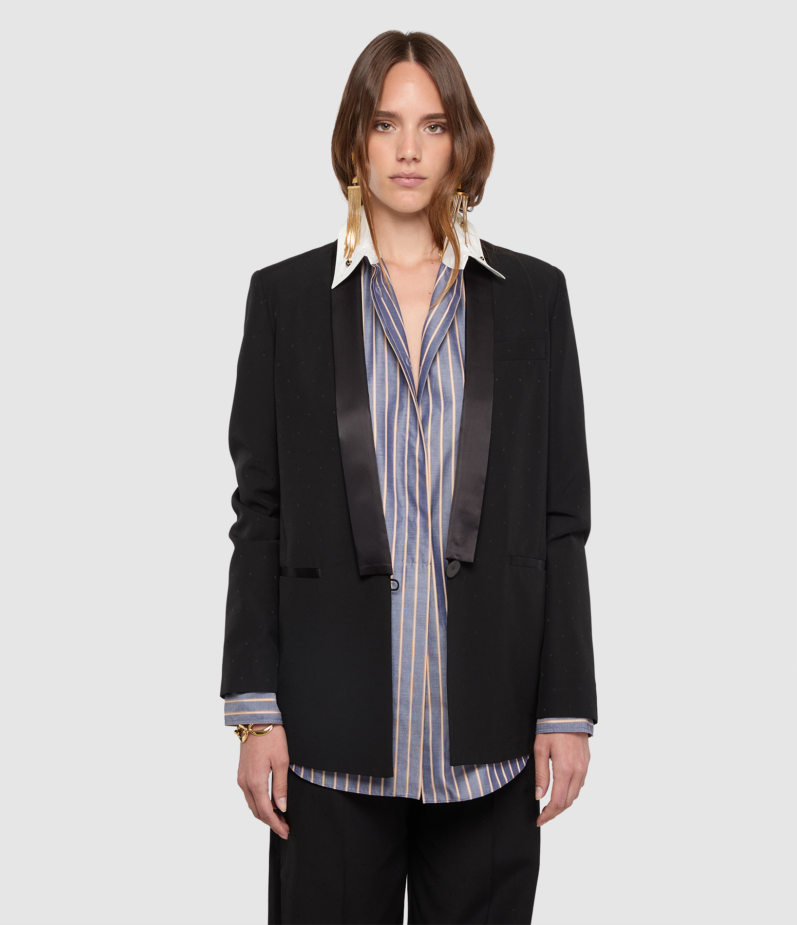 Men’s/Women’s Polka Dot Jacquard Satin Collar Tuxedo Jacket – Nero