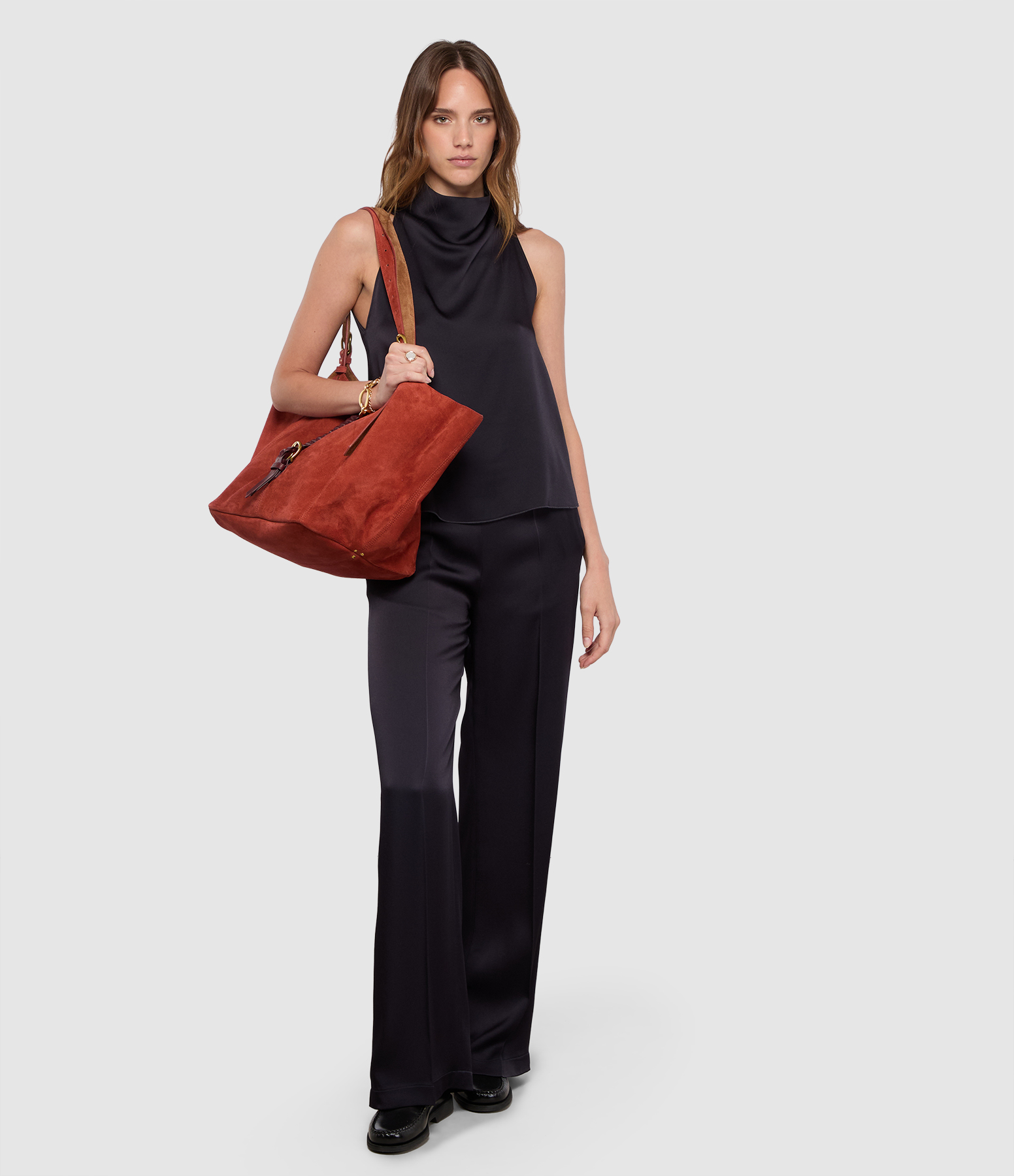 Shining Envers Satin High-Waisted Trousers – Notte