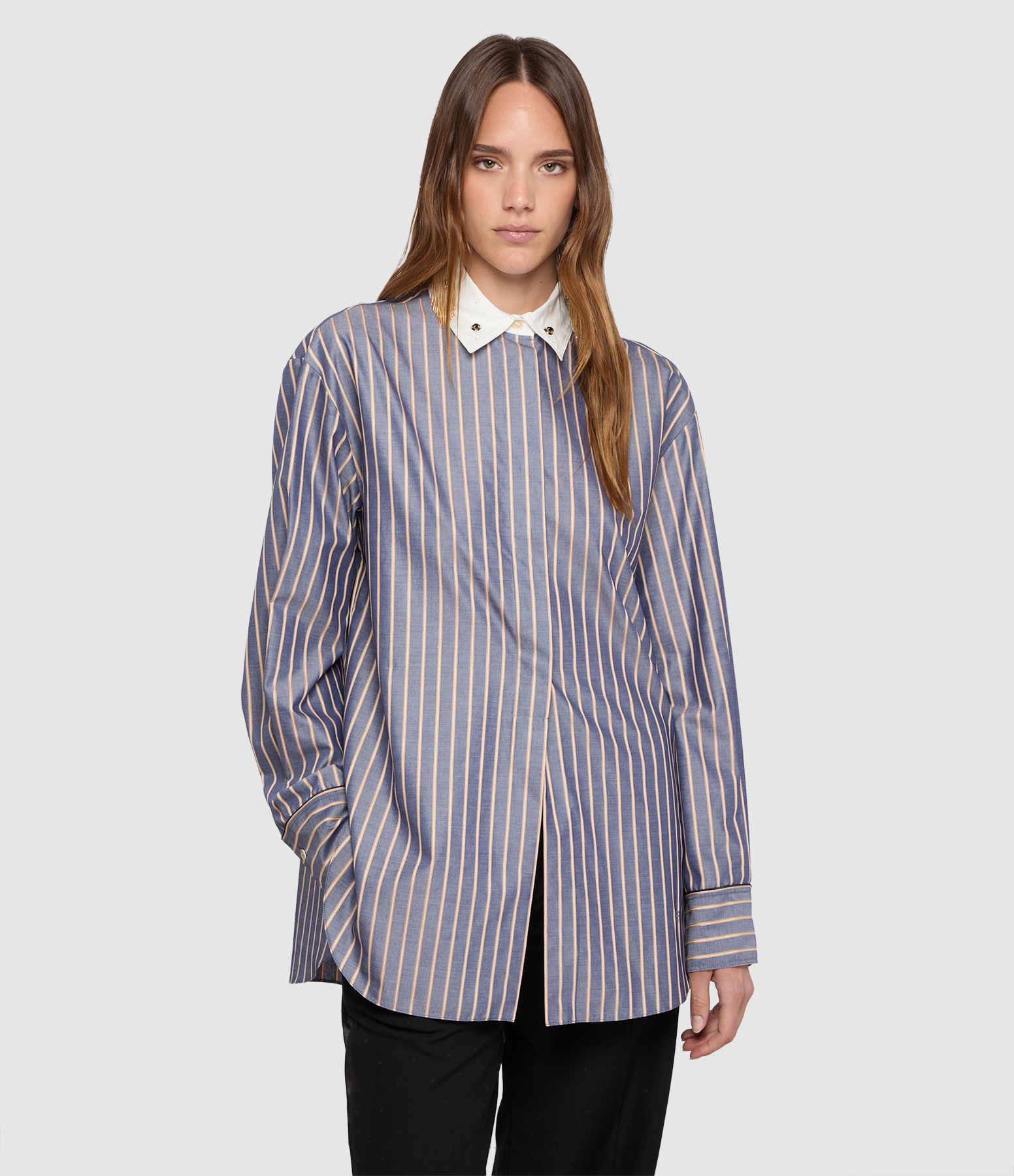 Notte Embroidered Popline Satin Stripe Shirt
