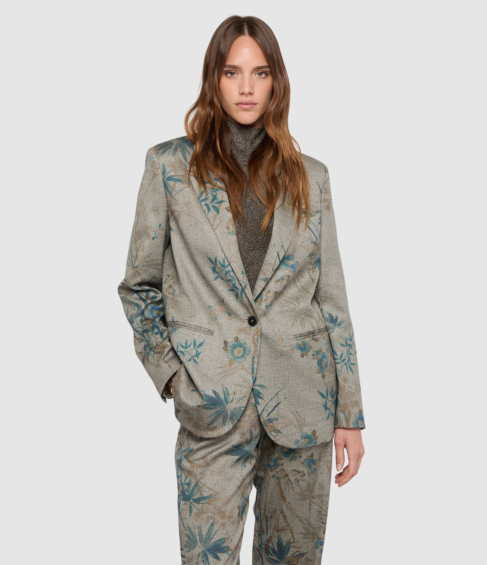"Le Bambou Secret Chevron Print Jade Blazer"