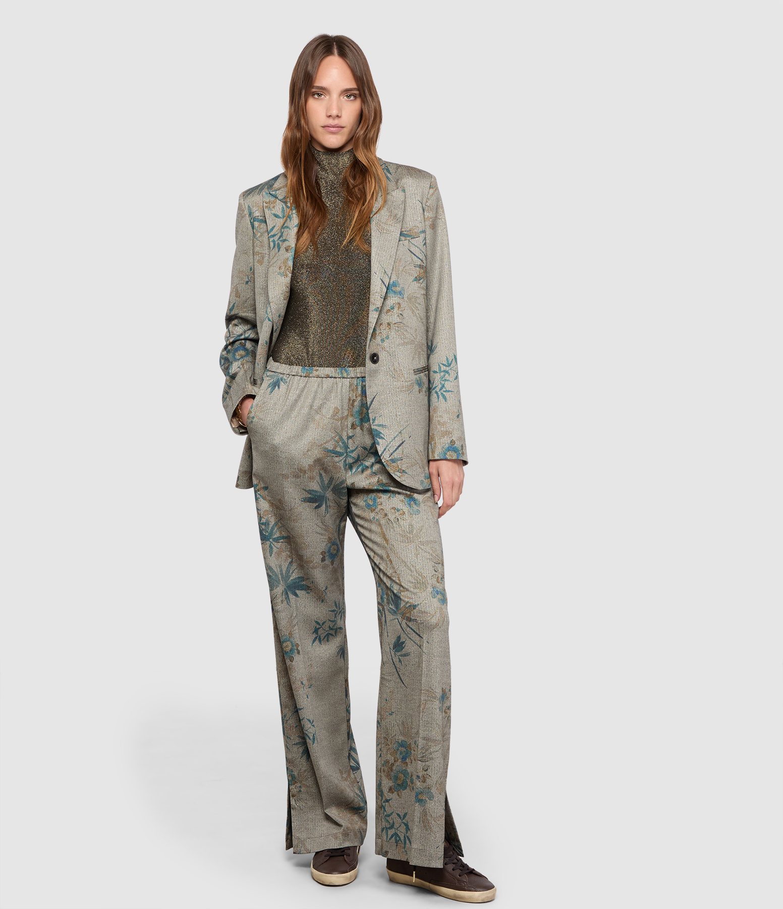Le Bambou Secret Chevron Print Elasticated Trousers in Jade