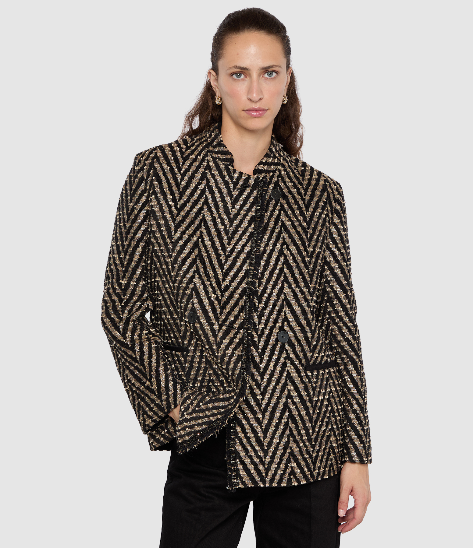 Nero Oversized Chevron Jacquard Coat