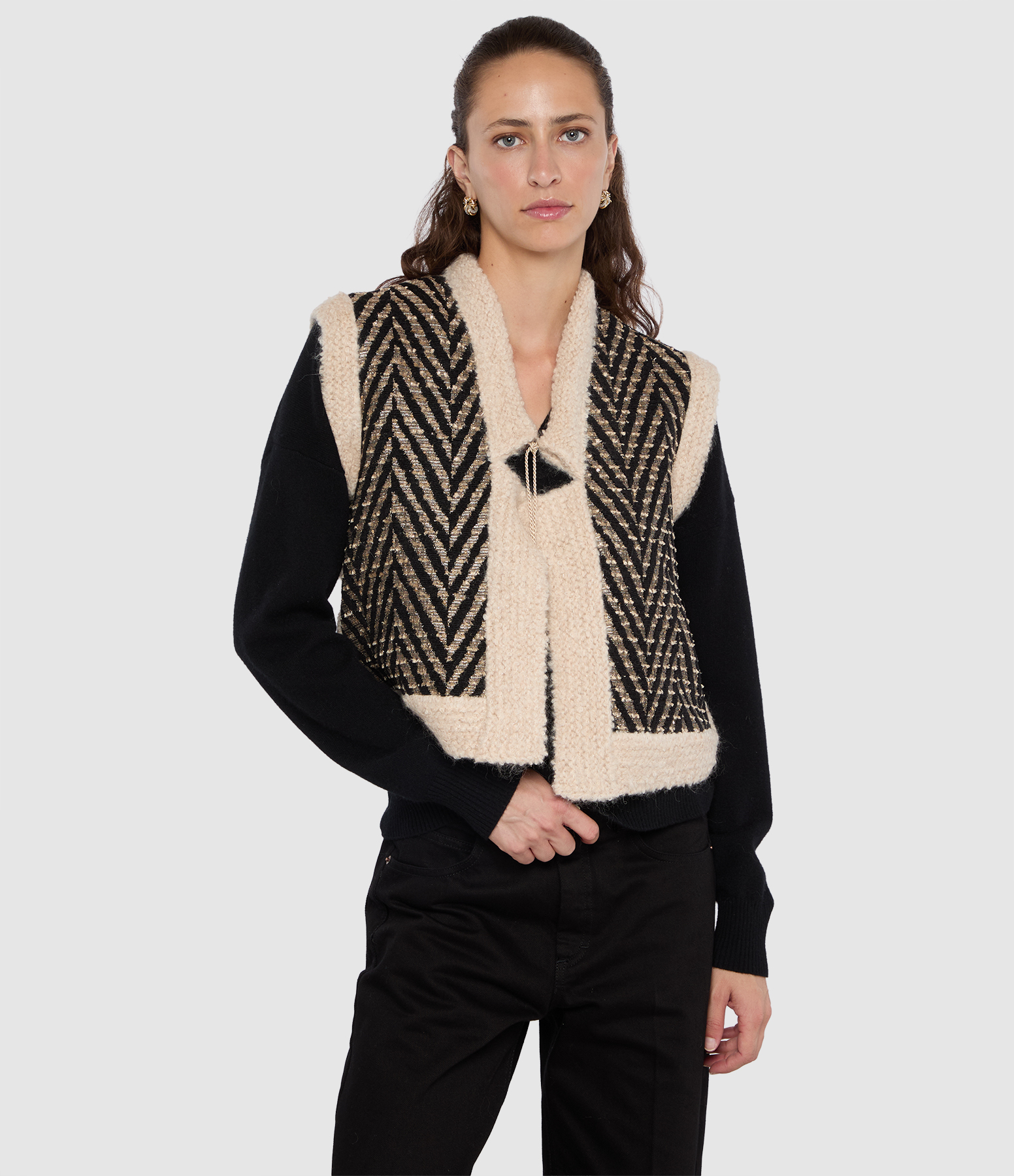 Chevron Jacquard Mix Knit Nero Jacket