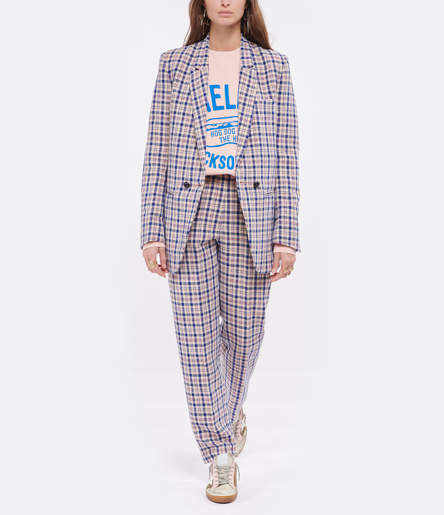 Petal Tartan Print Linen Trousers