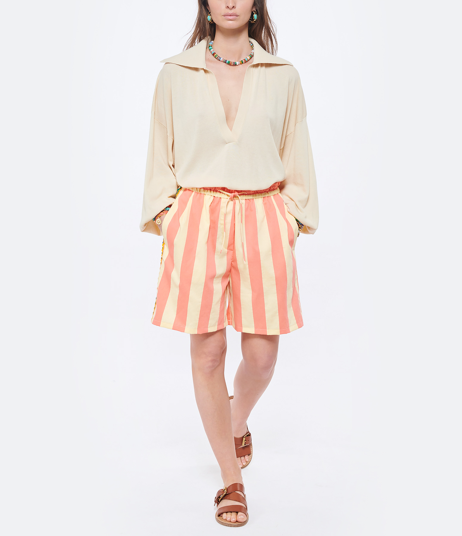 Orange Striped Bermuda Shorts