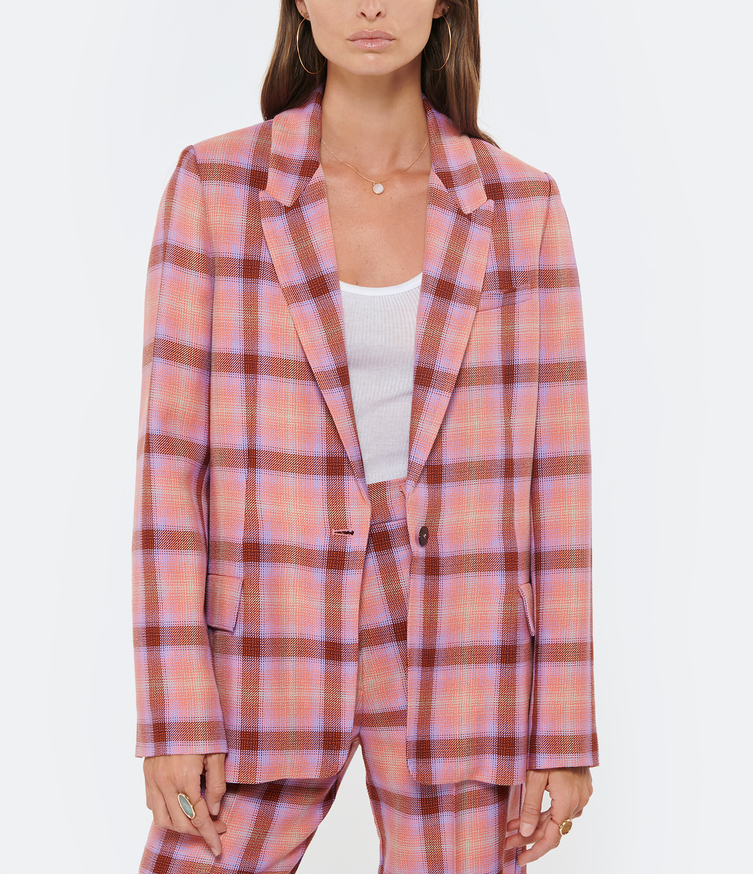 Wow Pink Virgin Wool Tartan Blazer Jacket