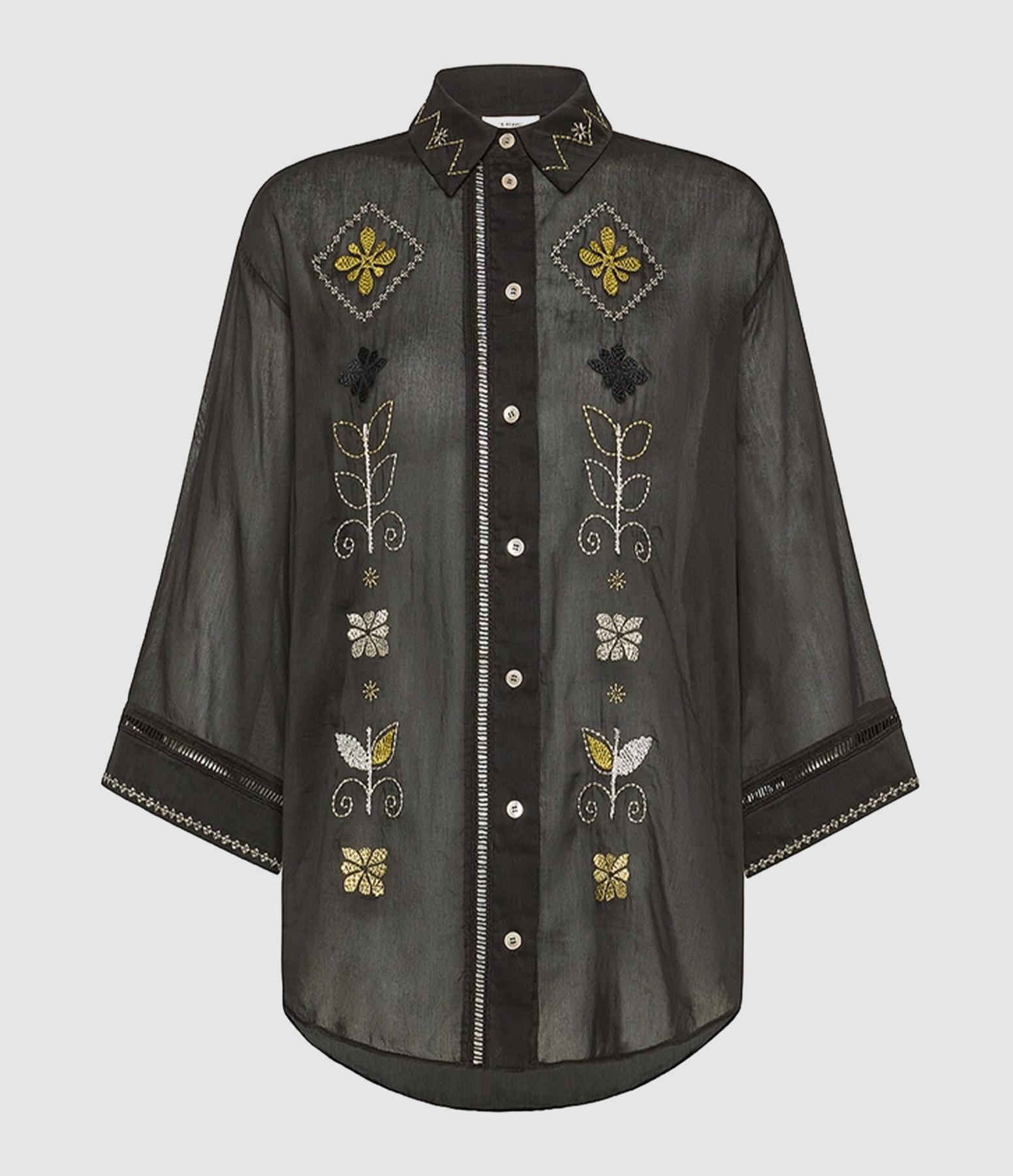 Oniric Blossom Embroidery Nero Shirt