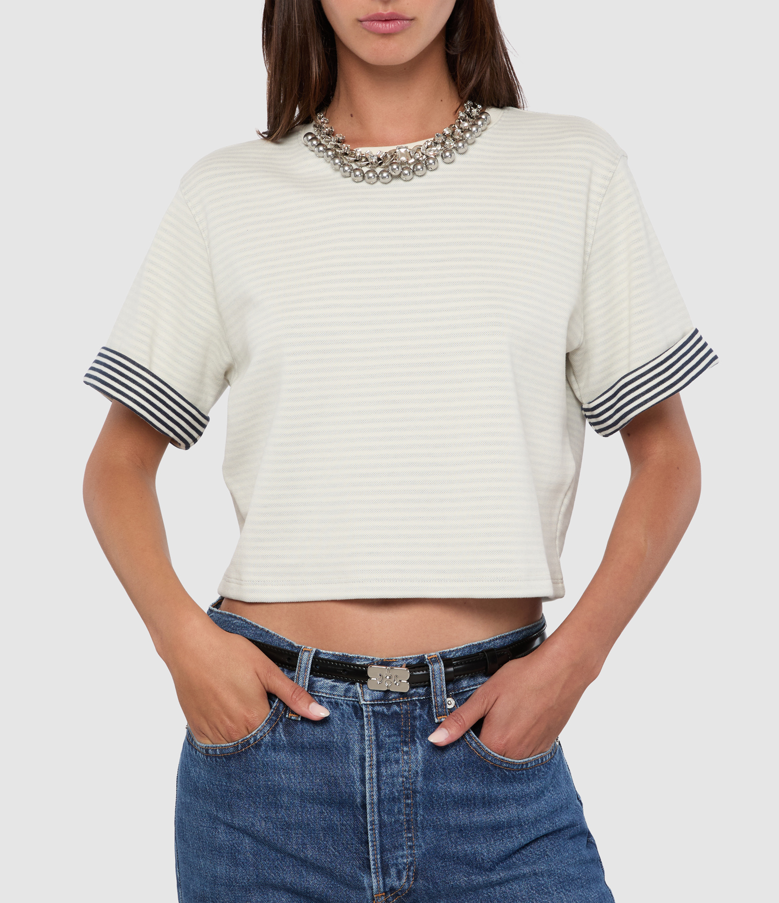 Top: The Stripe Cuff, Cream, Multi