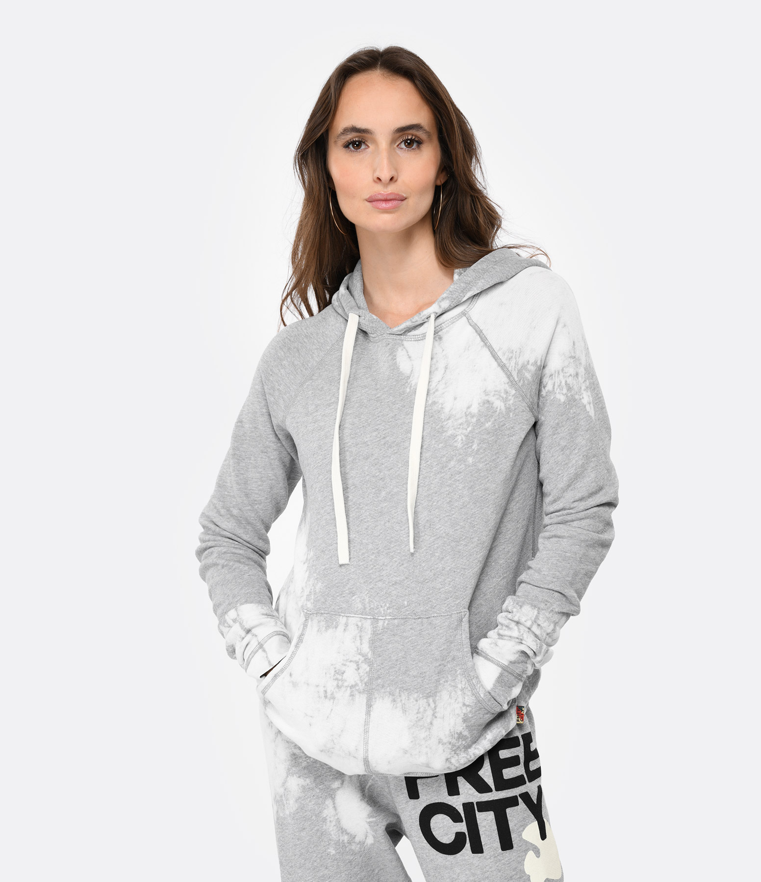 Grey Bleachout Cotton Hooded Top