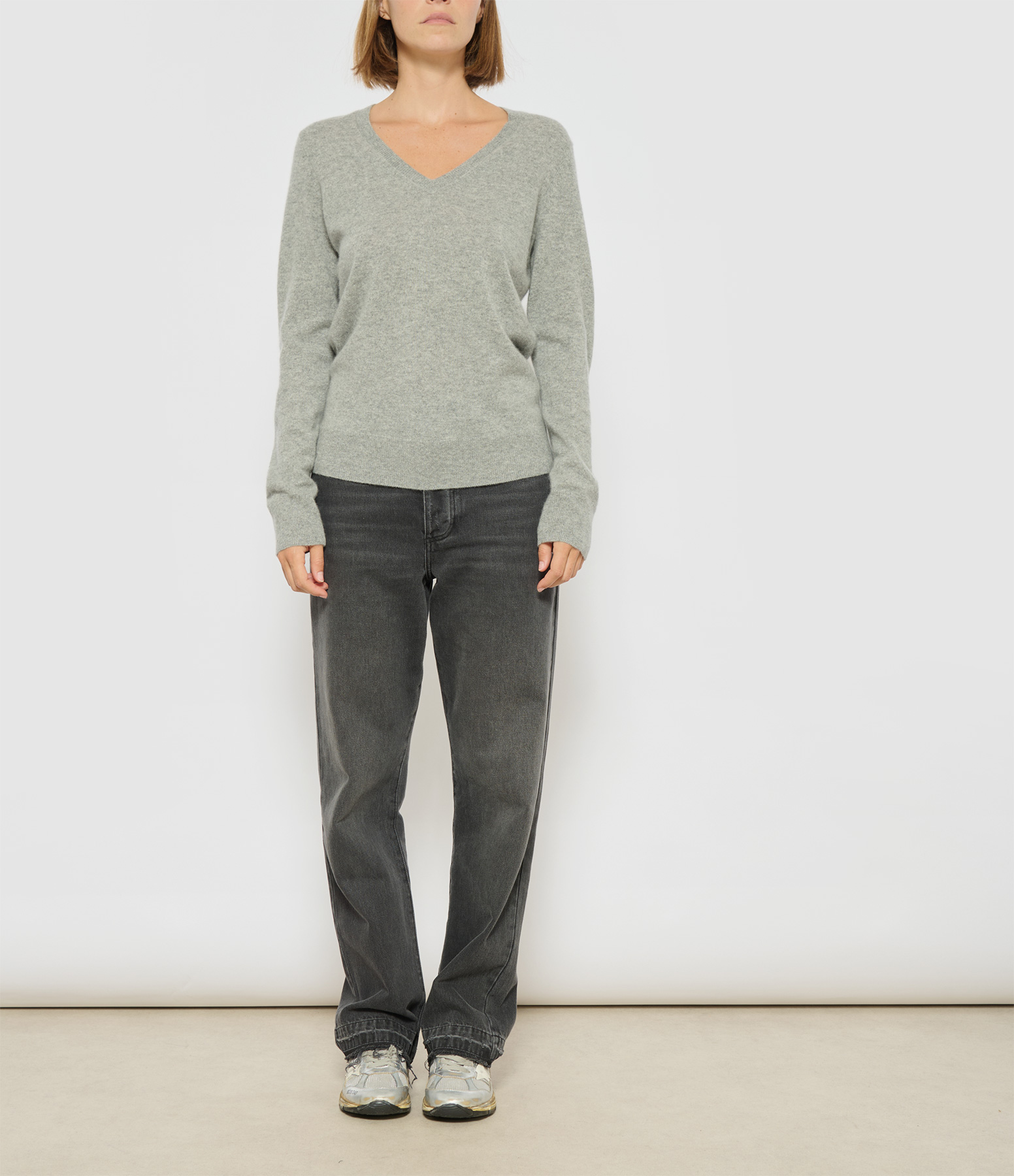 Dark Charcoal Grey V-neck Jumper
