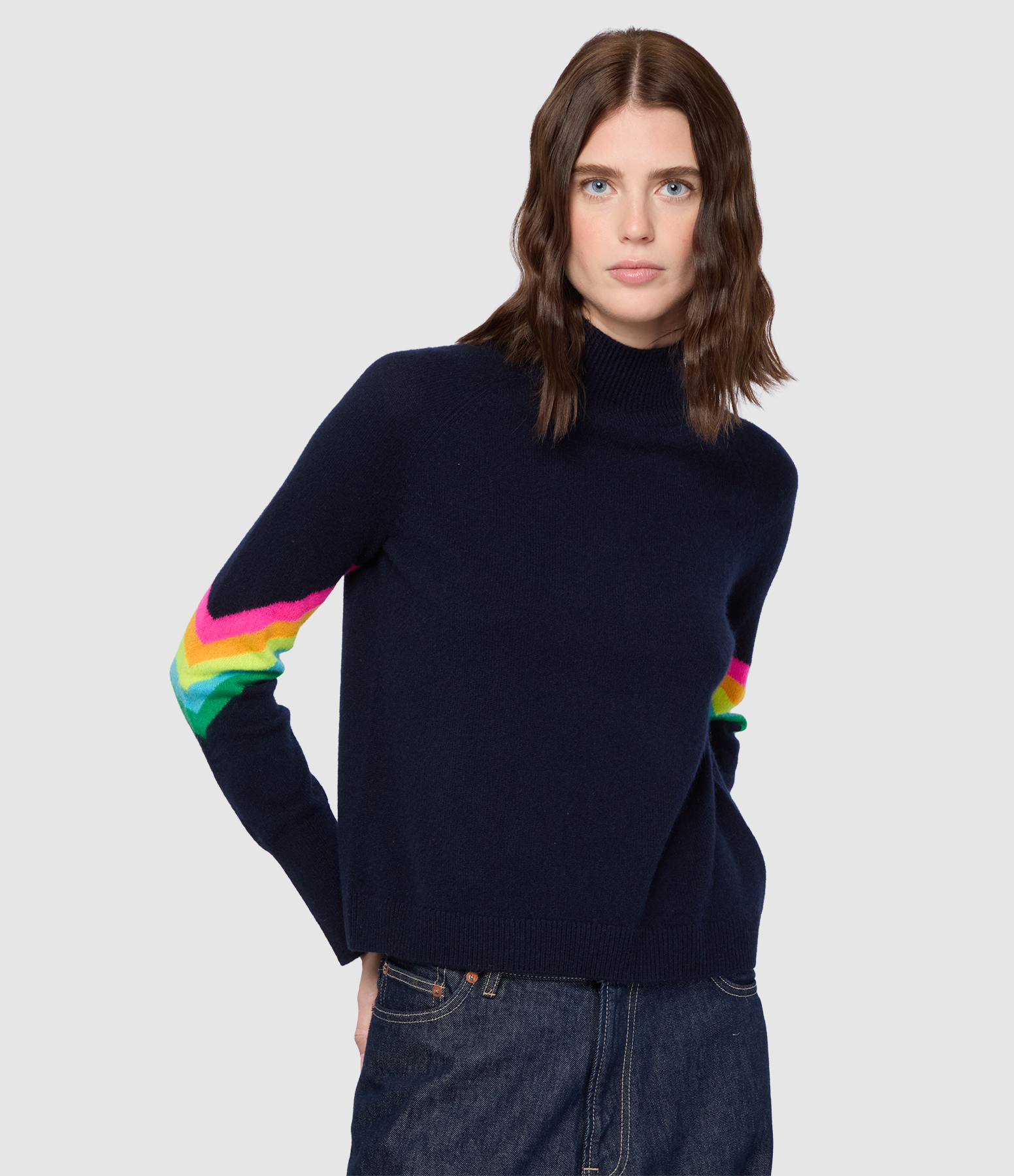 Navy High-Neck Striped Jumper