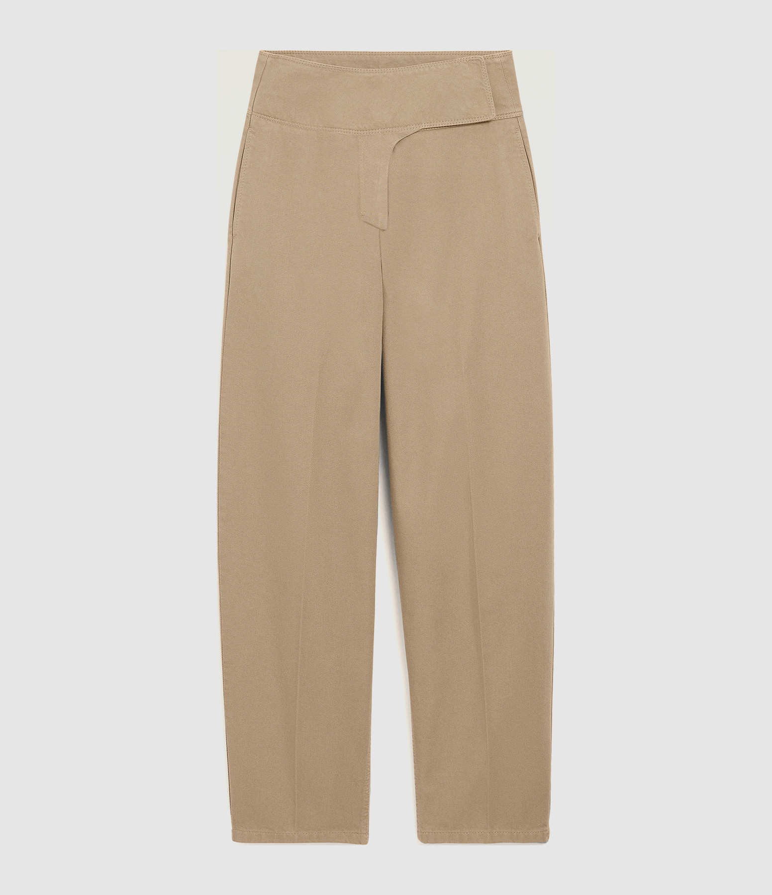 Beige Taupe Wrapped Belted Balloon-Fit Trousers