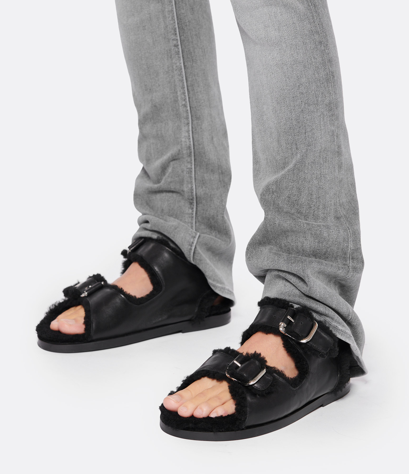 Meribel Sandals in Black Recycled Fur