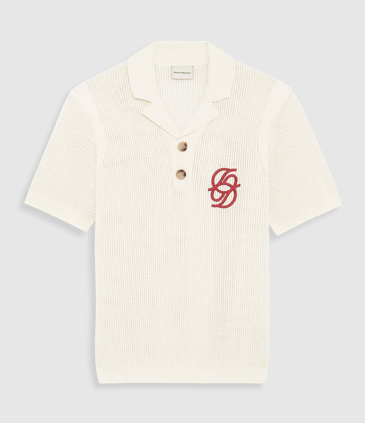 Cream Monogram Knit Polo Shirt